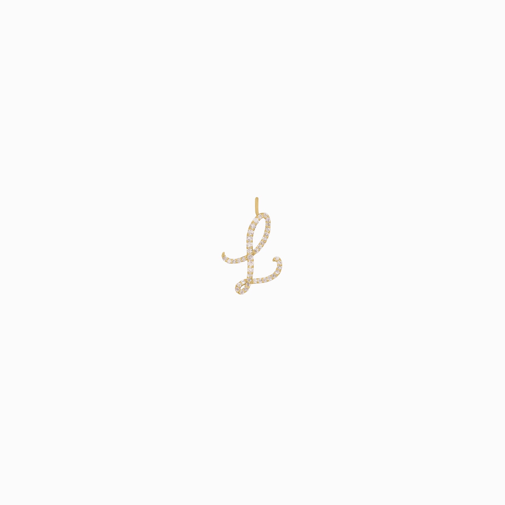 L Script Initial Letter Pavé Diamond Charm Pendant 14K Gold