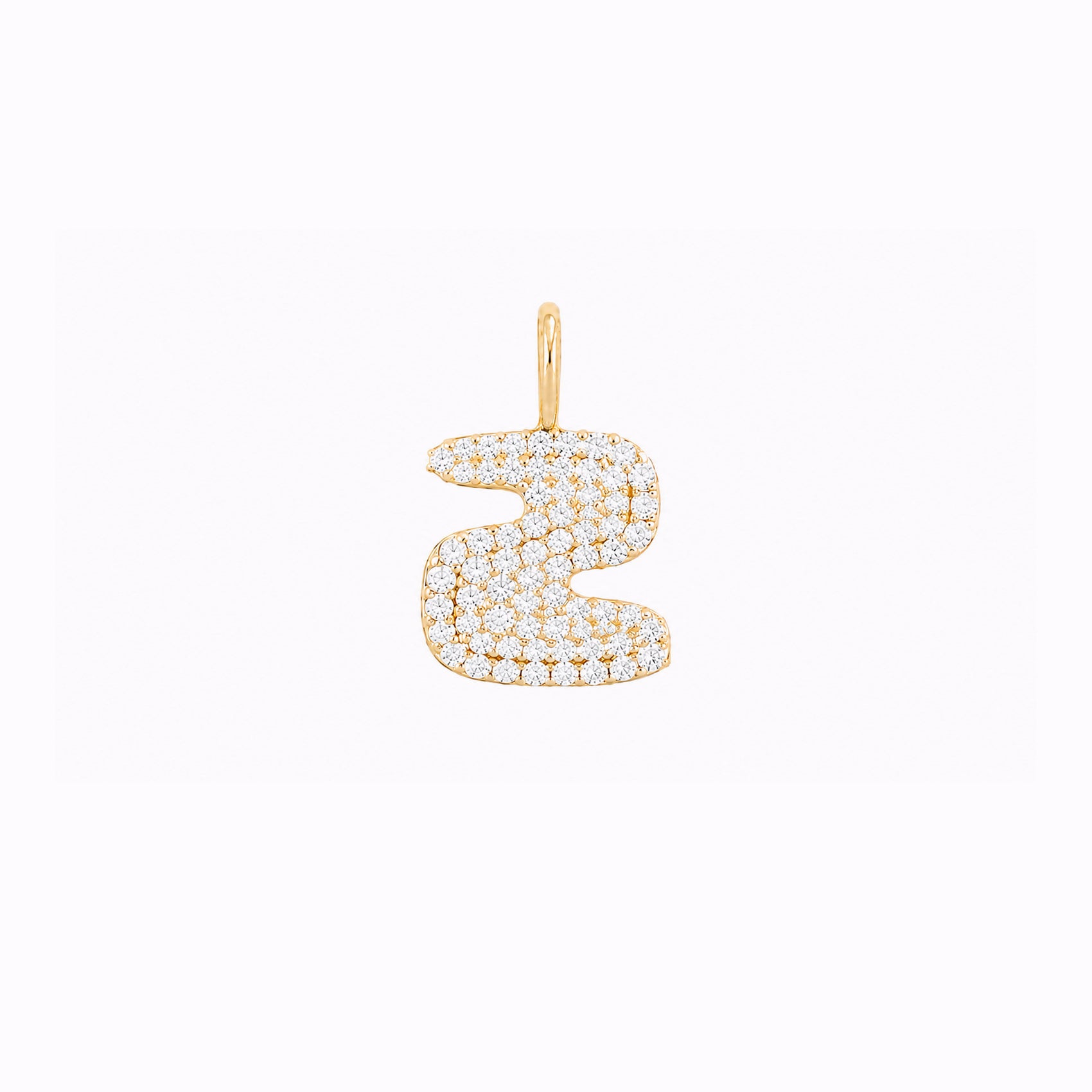 Puffy Korean Hangul Initial Letter Charm Pavé Lab Diamond 14K Solid Gold