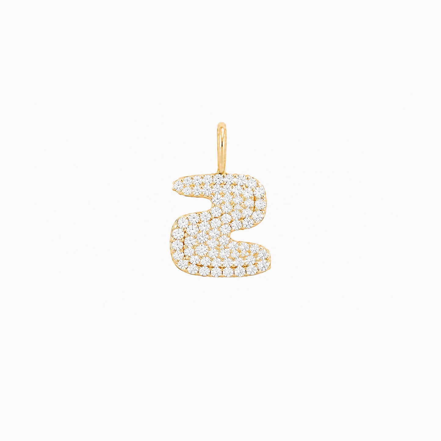 Puffy Korean Hangul Initial Letter Charm Pavé Lab Diamond 14K Solid Gold