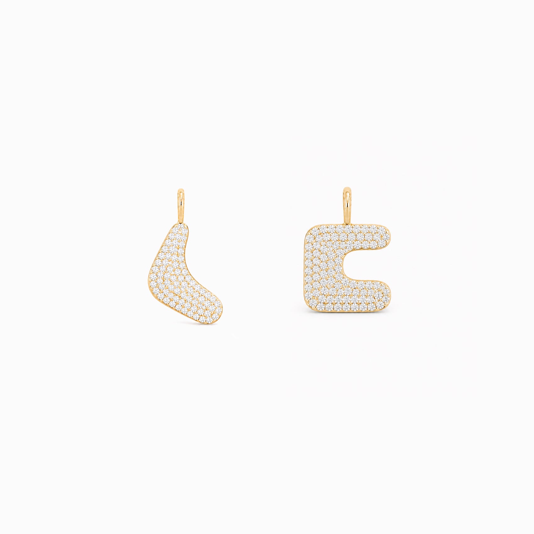 Puffy Korean Hangul Initial Letter Charm Pavé Lab Diamond 14K Solid Gold
