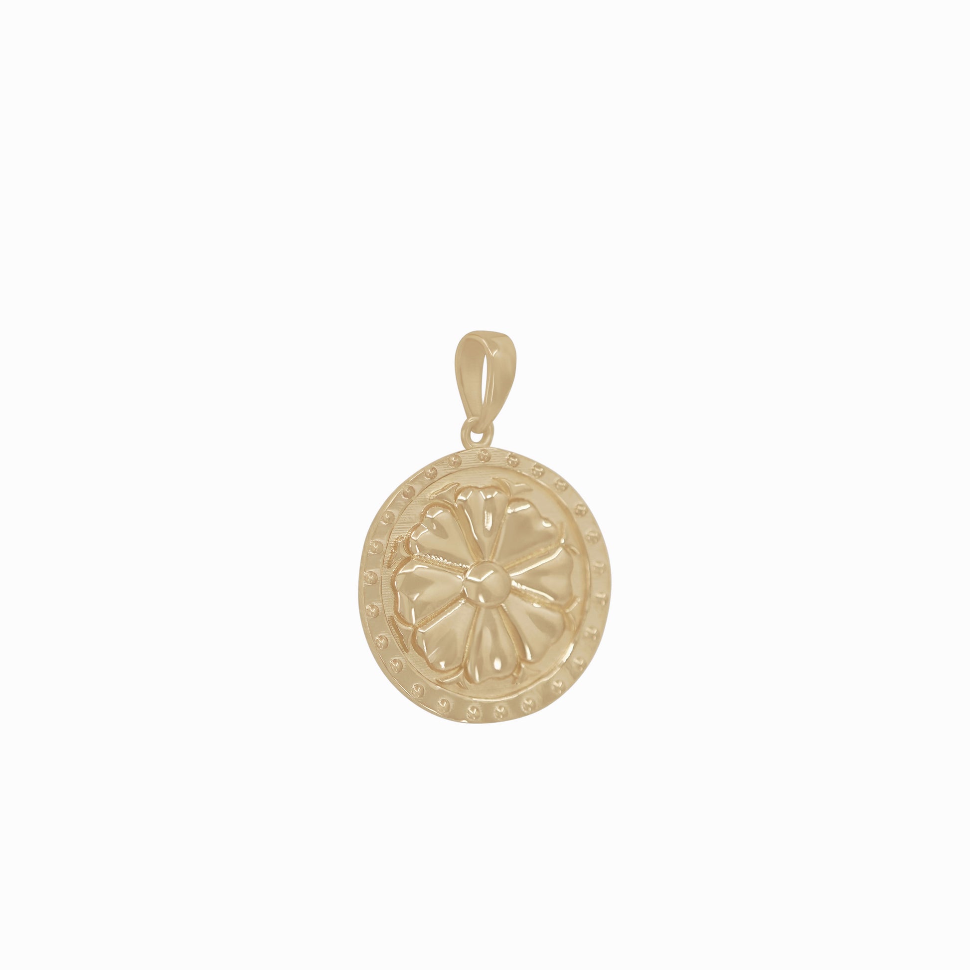 Hanok Giwa Roof Tile Korea Pendant Flower 14K Solid Gold