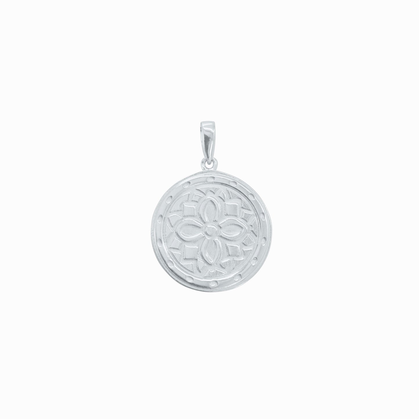 Hanok Giwa Roof Tile Korea Pendant Flower Pattern 14K Solid Gold