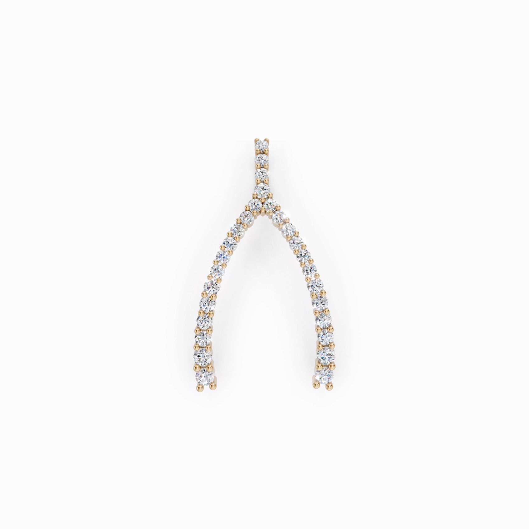 Wishbone Pendant Pavé Lab Diamond Necklace 14K Solid Gold Lucky Charm