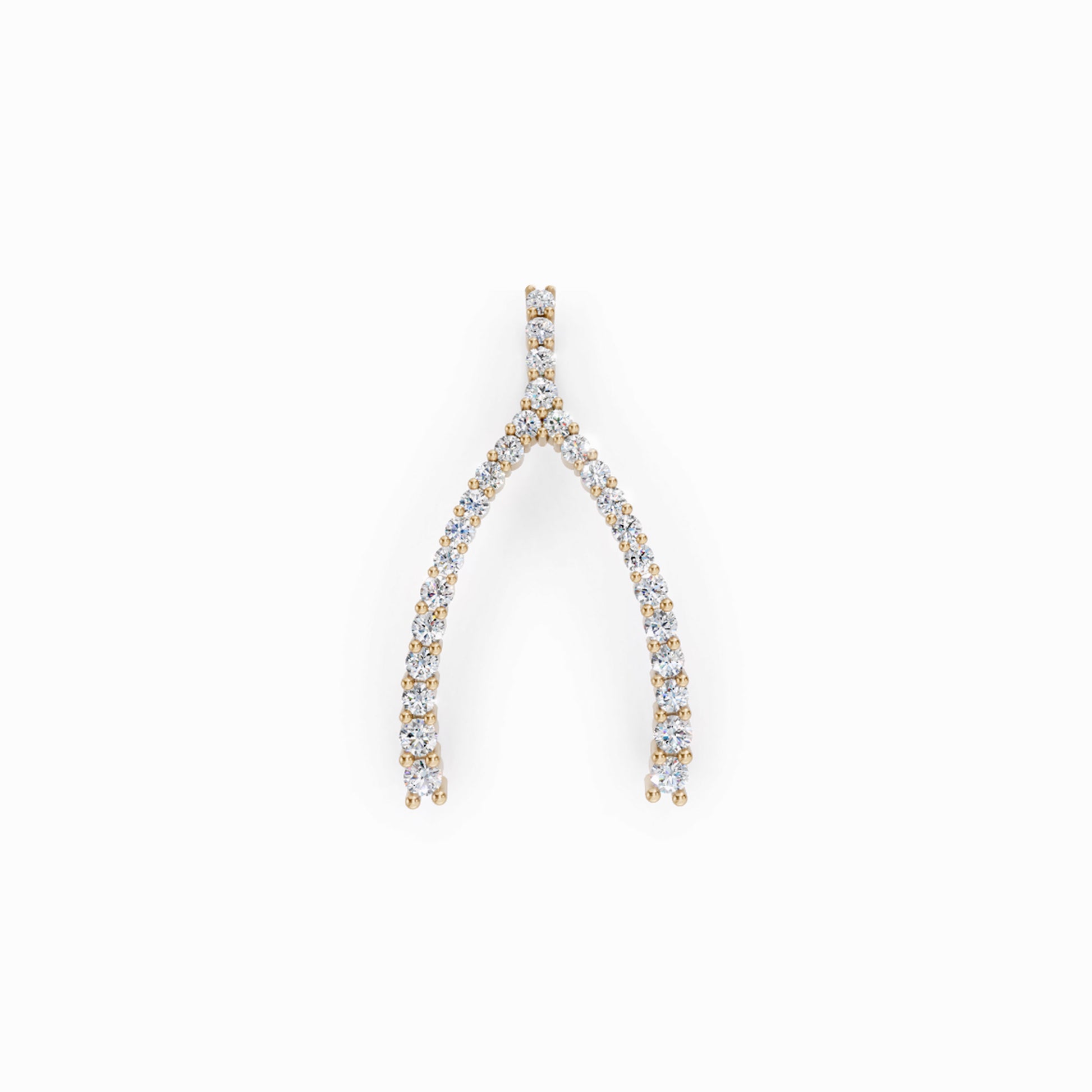 Wishbone Pendant Pavé Lab Diamond Necklace 14K Solid Gold Lucky Charm