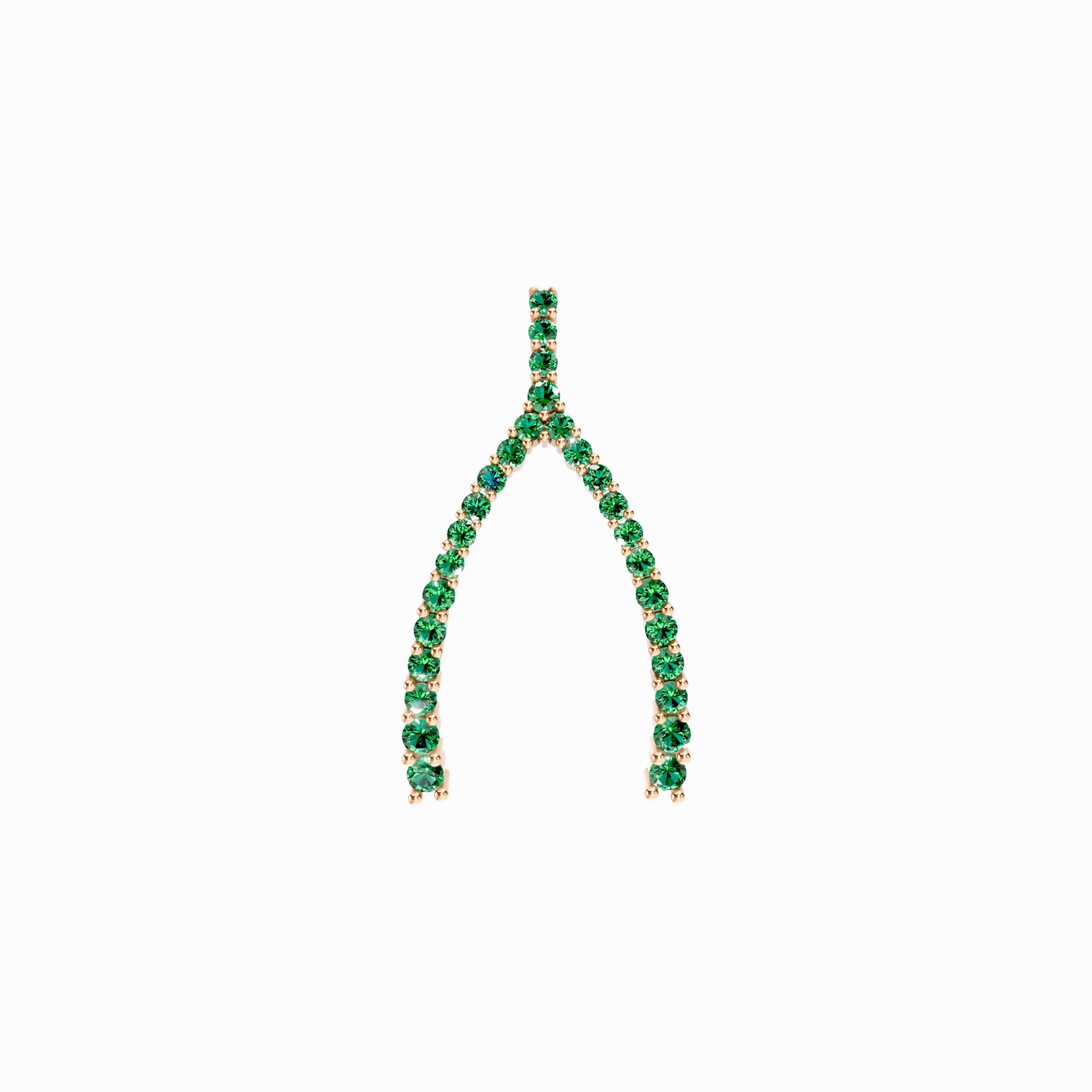 Wishbone Pendant 14K Solid Gold Natural Emerald Lucky Charm