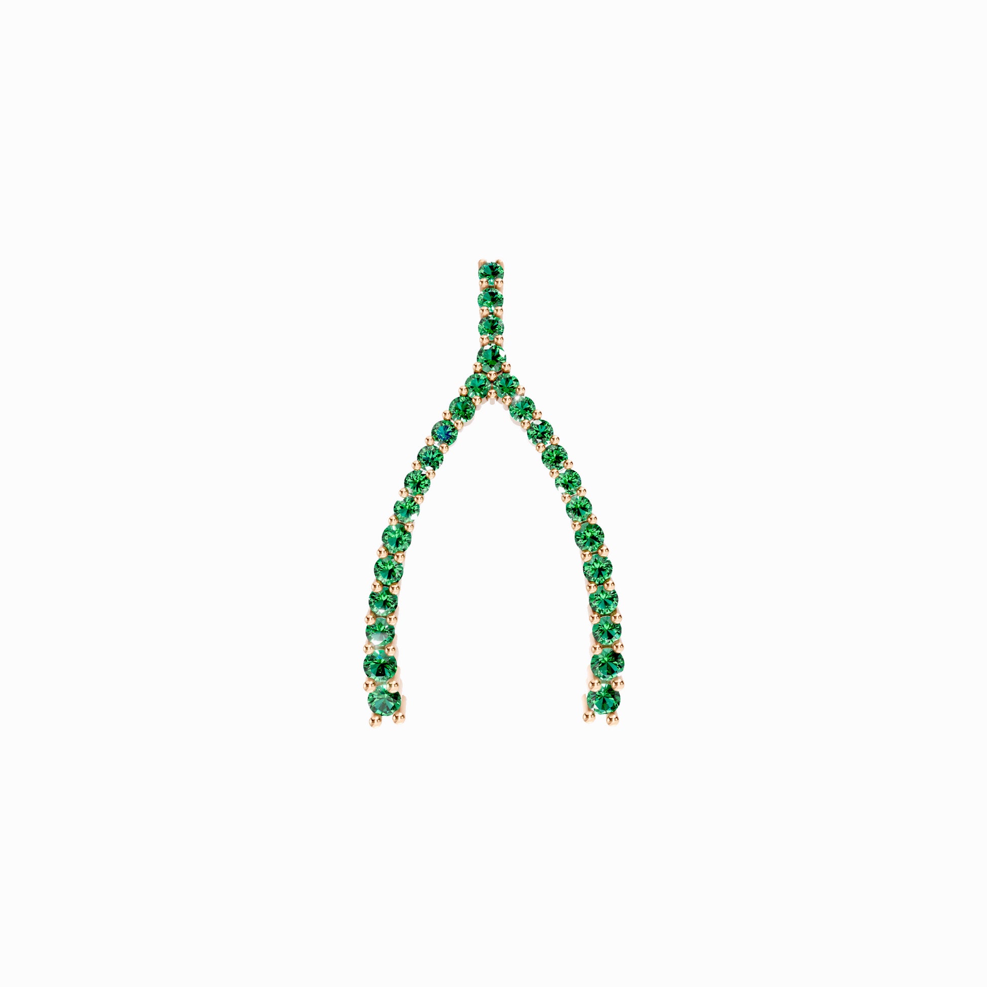 Wishbone Pendant 14K Solid Gold Natural Emerald Lucky Charm
