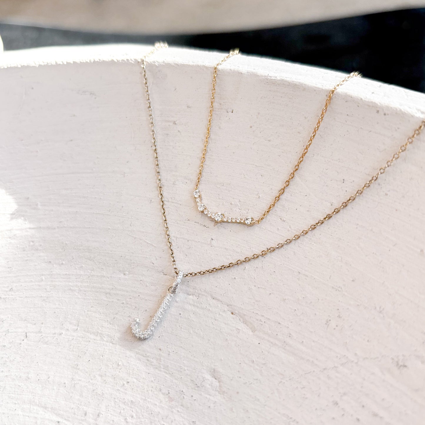 J Volume Initial Letter Pavé Lab Diamond Necklace 14K Solid Gold