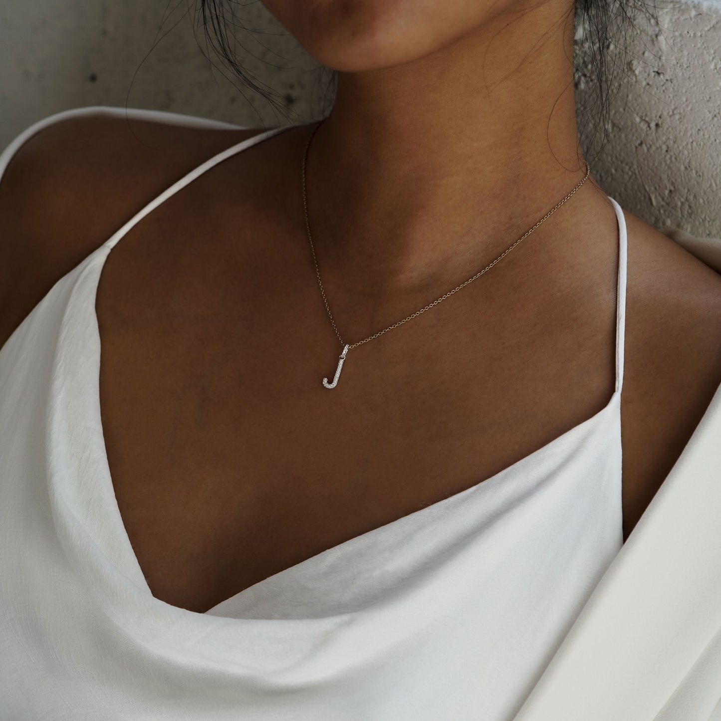 J Volume Initial Letter Pavé Lab Diamond Necklace 14K Solid Gold