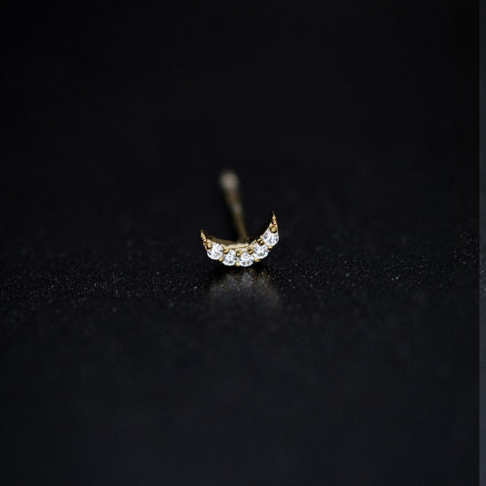 Crescent Pavé Lab Diamond Solid Stud Earrings 14K Gold