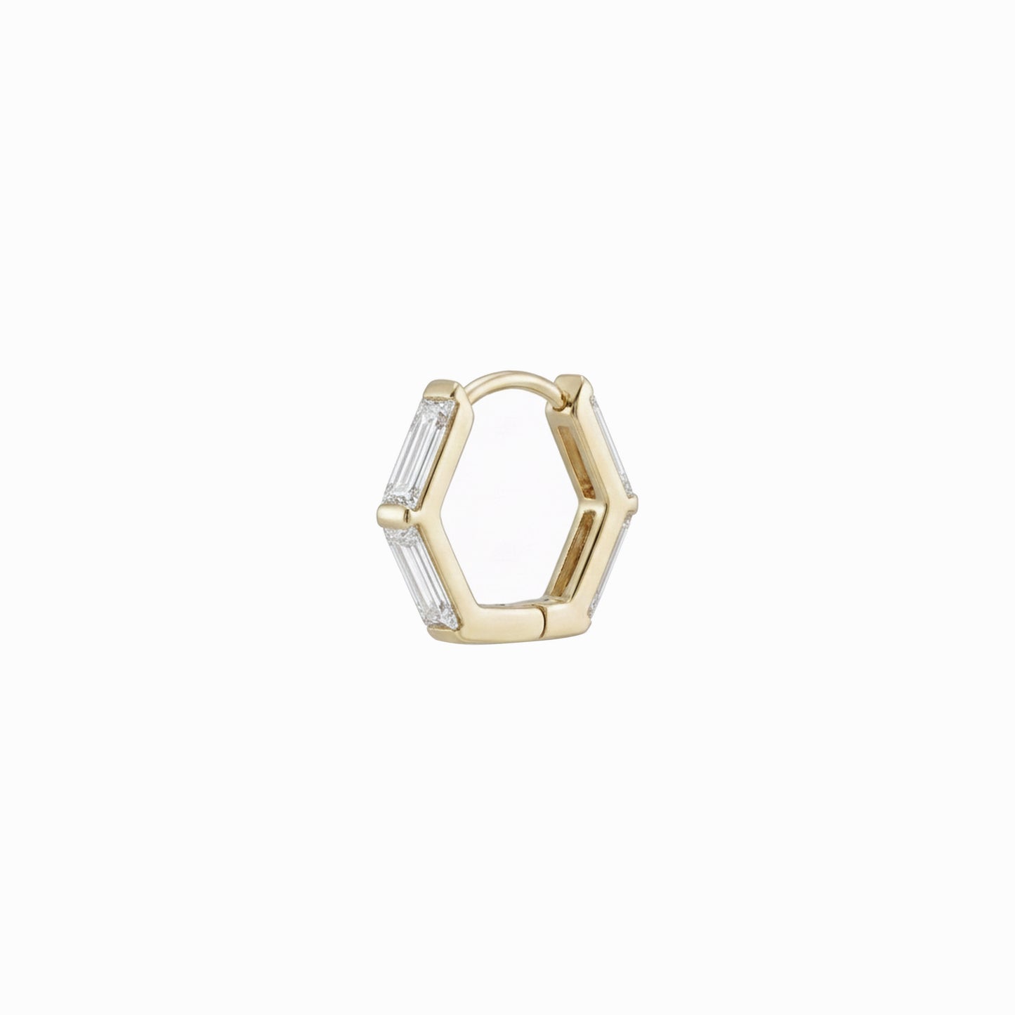 Hexagon Baguette Lab Diamond Hoop Earrings 14K Solid Gold -10mm