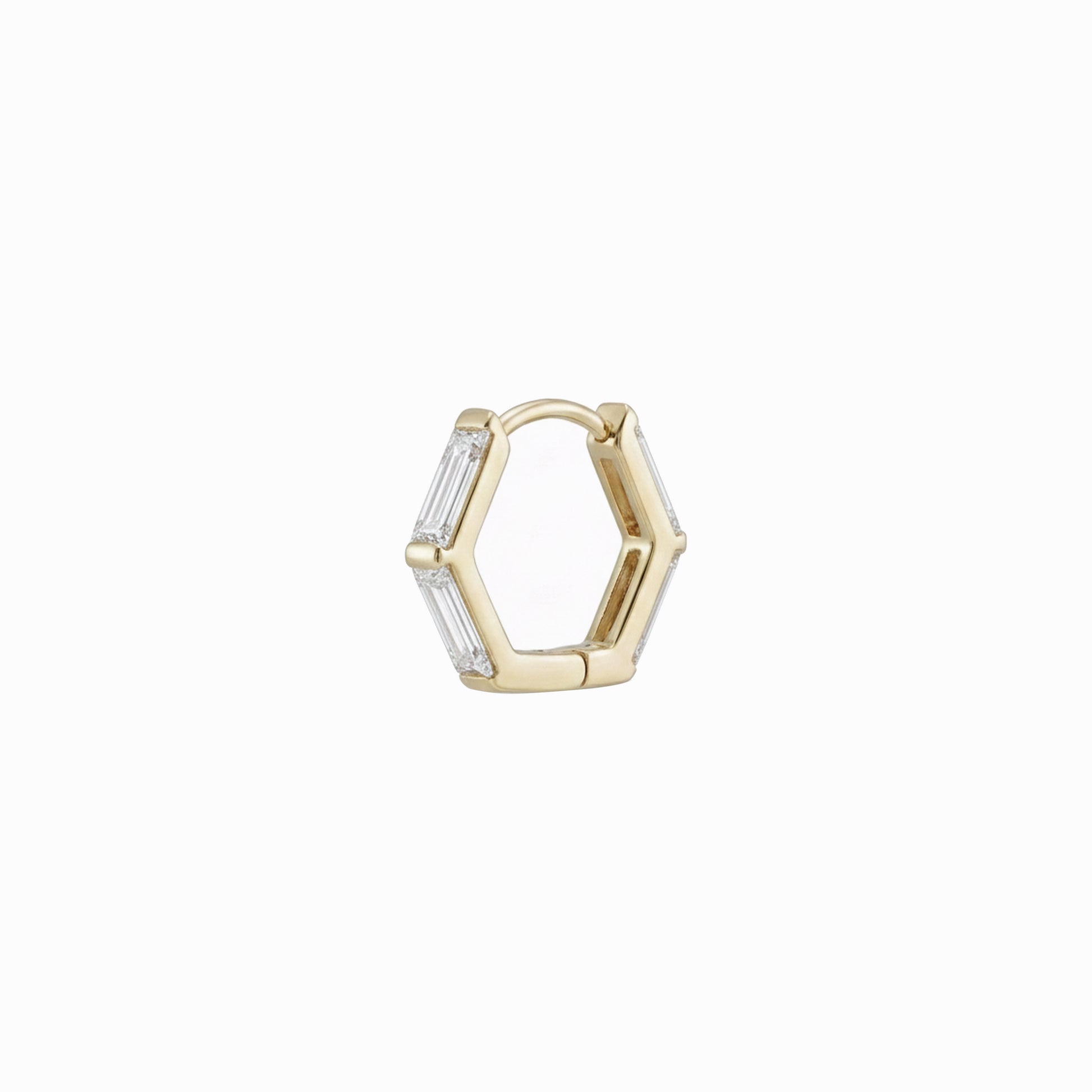 Hexagon Baguette Lab Diamond Hoop Earrings 14K Solid Gold -10mm