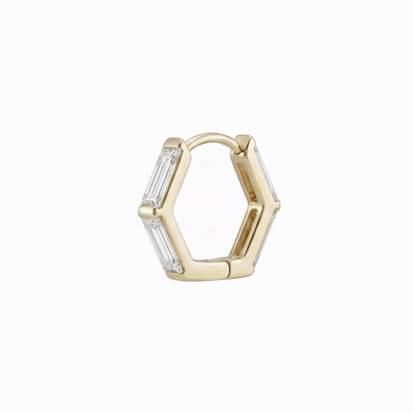 Hexagon Baguette Lab Diamond Hoop Earrings 14K Solid Gold -12mm