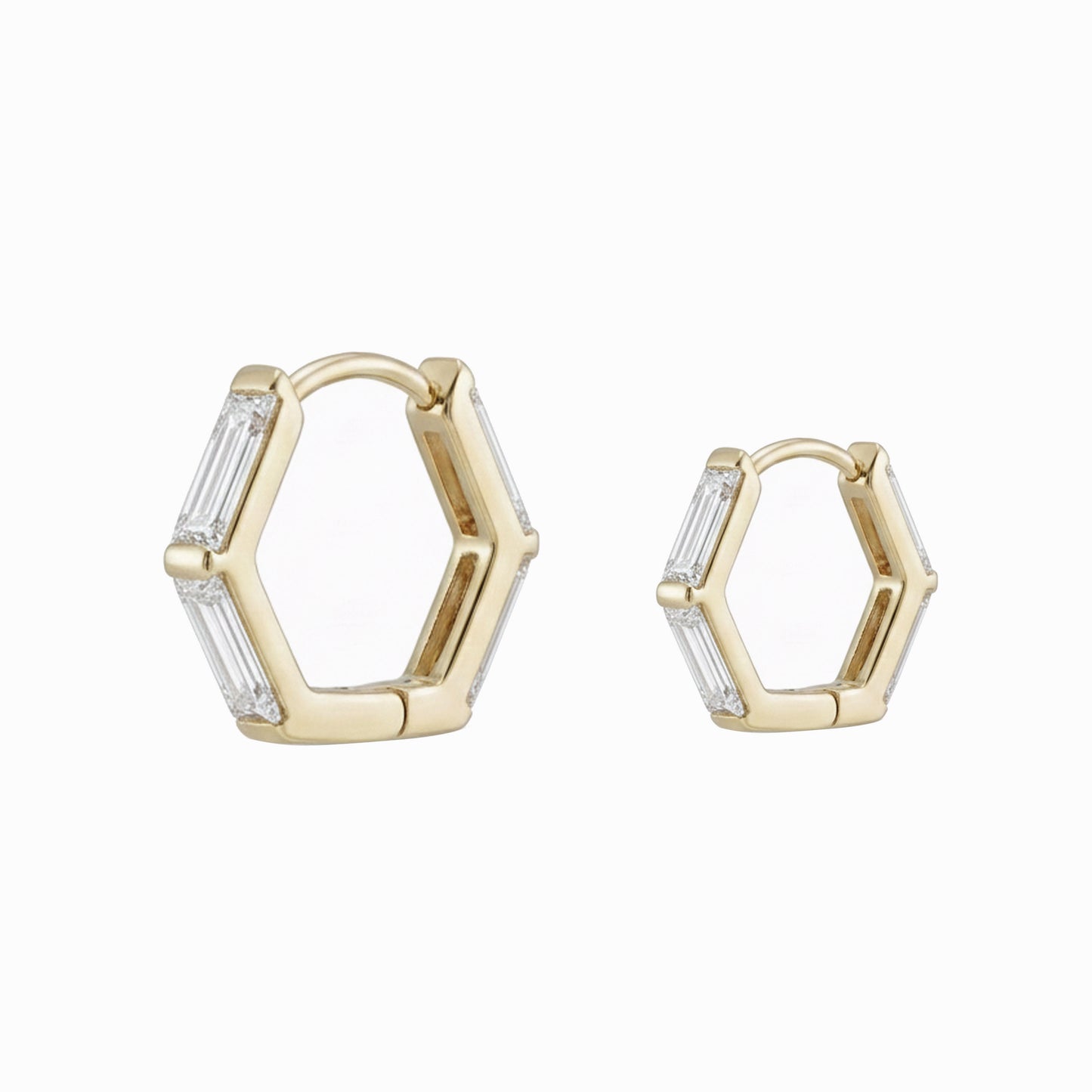Hexagon Baguette Lab Diamond Hoop Earrings 14K Solid Gold -12mm