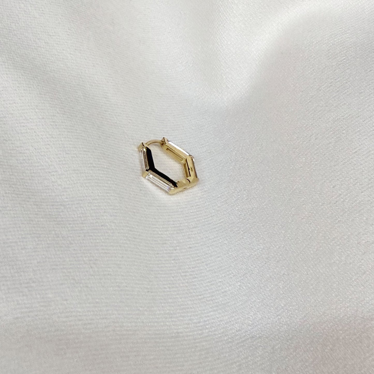 Hexagon Baguette Lab Diamond Hoop Earrings 14K Solid Gold -10mm