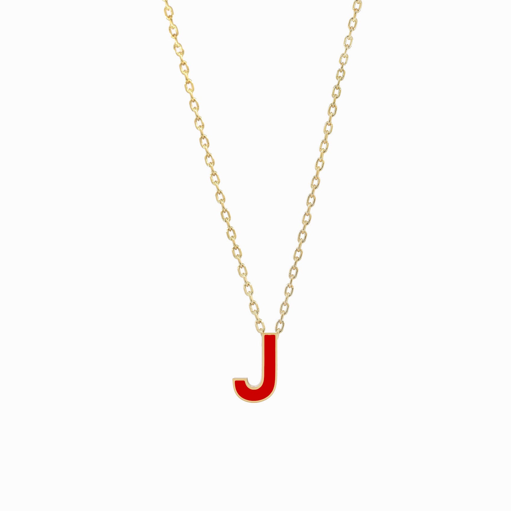 J Initial Letter Enamel Necklace 14K Solid Gold