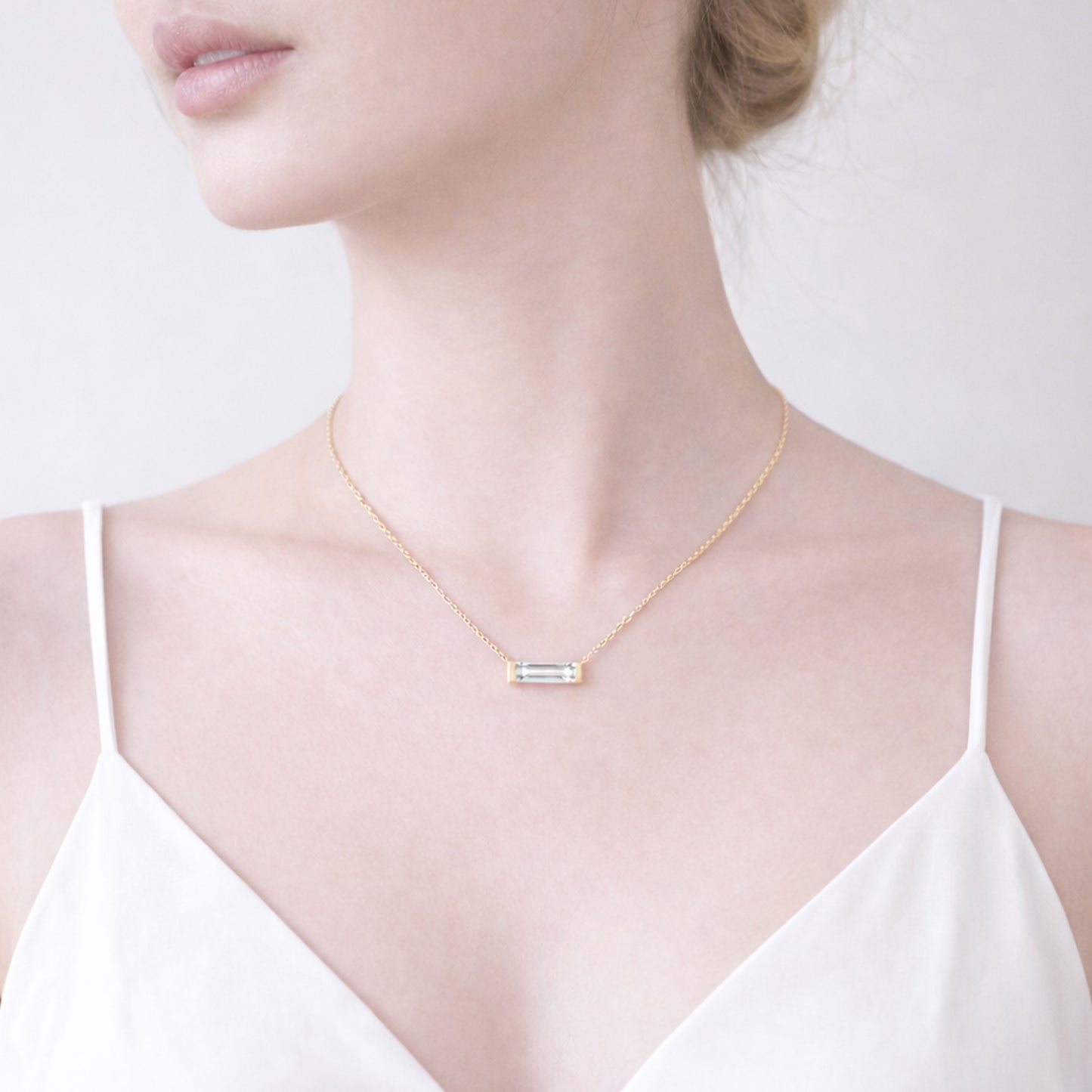 Baguette Diamond Lab Diamond Necklace 14k Solid Gold