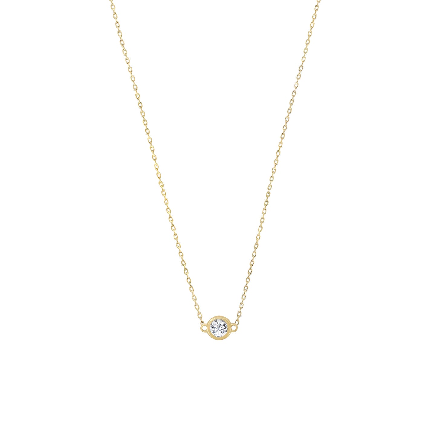 Bezel Solitaire Lab Diamond Necklace 14k Solid Gold