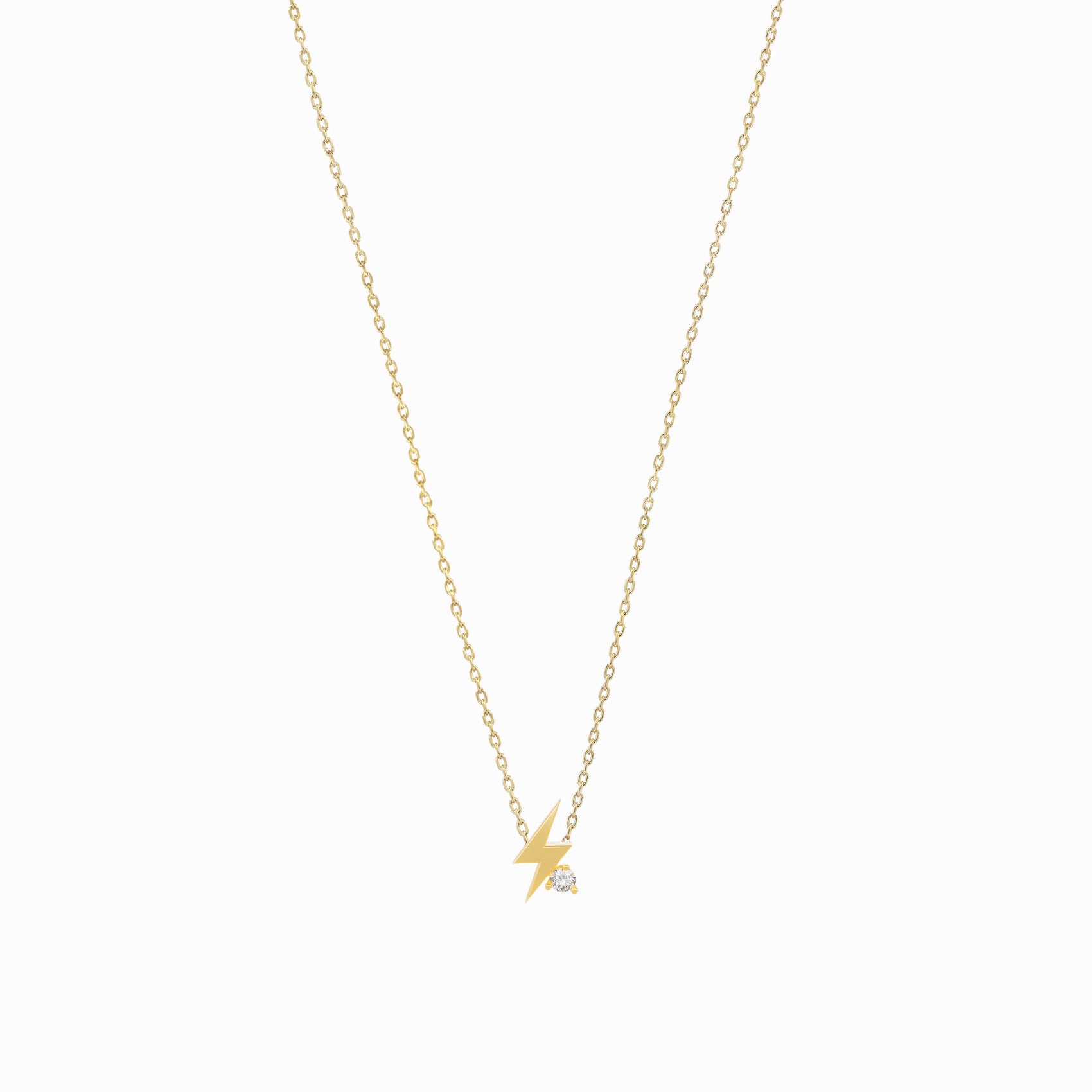 Lighting Bolt One Diamond Solid Gold Necklace