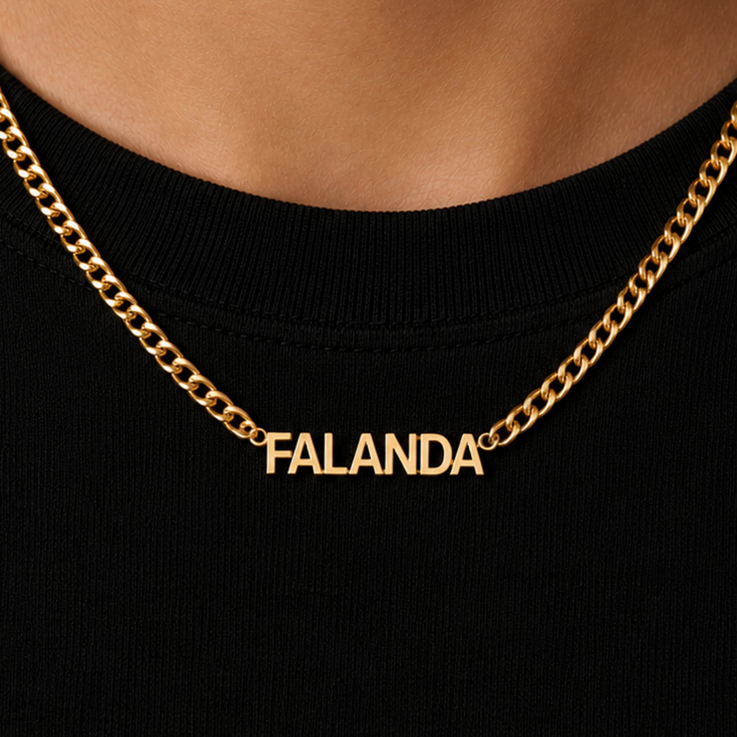 Custom Gothic Name Necklace on Cuban Chain 14K Solid Gold – Personalized