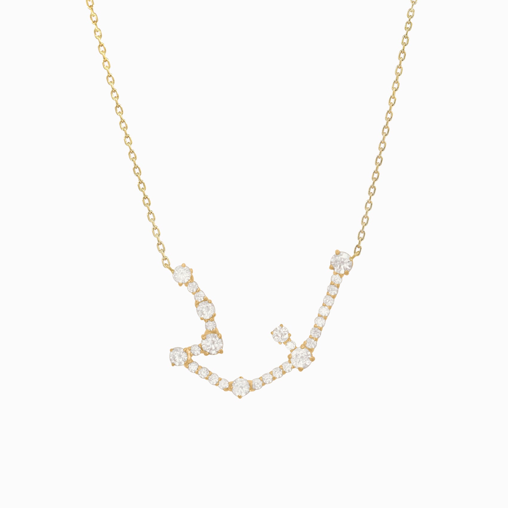 Aquarius Zodiac Constellation Pavé Diamond Necklace 14K Solid Gold