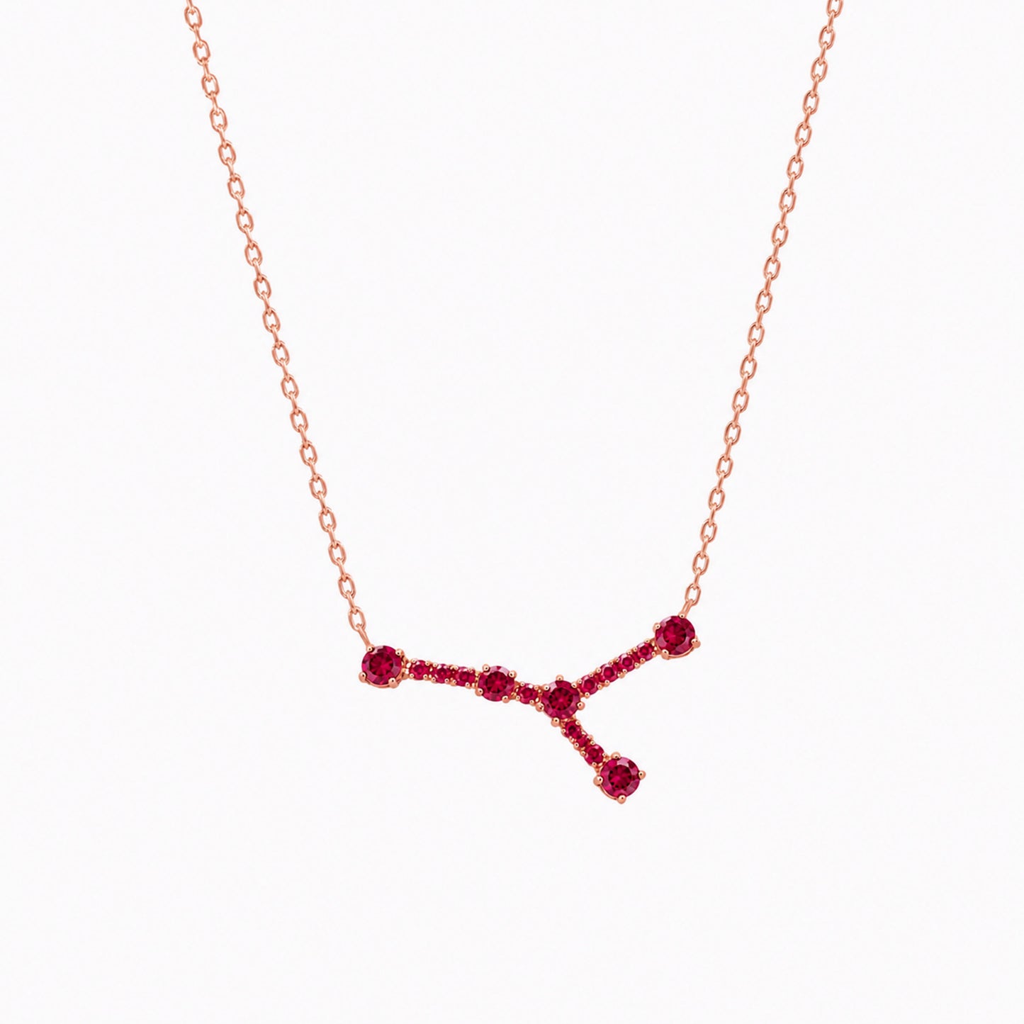 Cancer Zodiac Constellation Necklace 14K Solid Gold Ruby Birthstone
