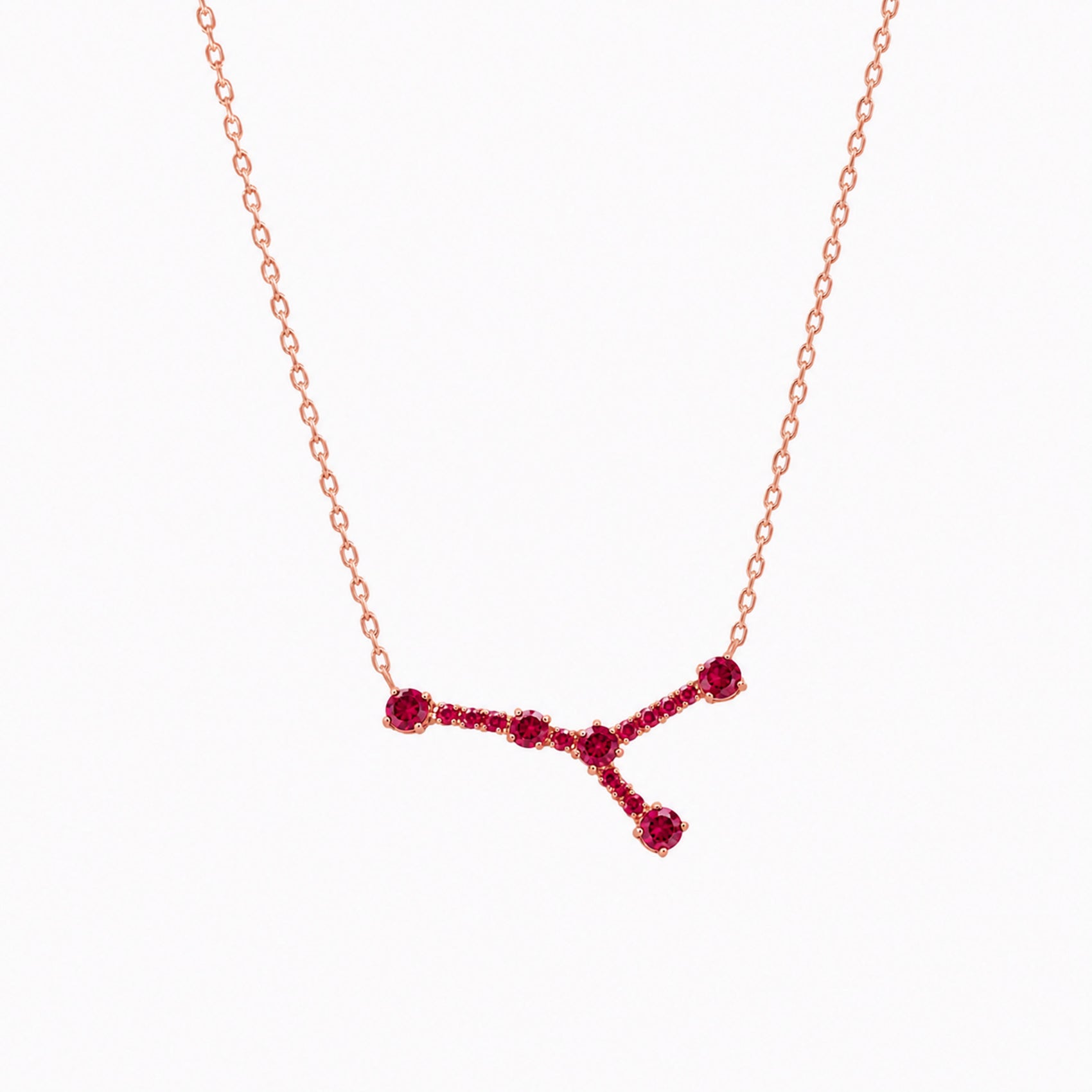 Cancer Zodiac Constellation Necklace 14K Solid Gold Ruby Birthstone