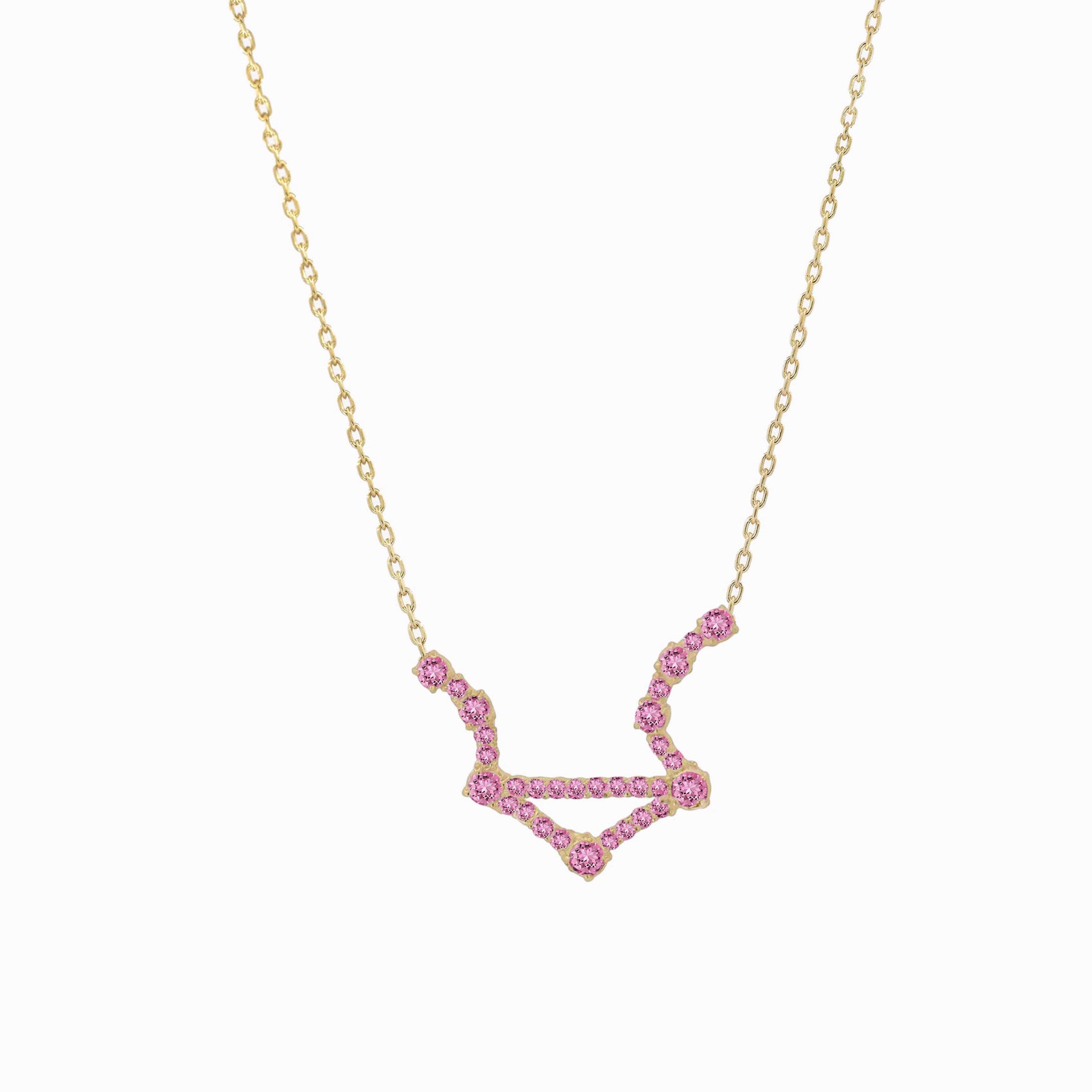 Libra Zodiac Constellation Necklace 14k Solid Gold Pink Tourmaline Birthstone NYC | BY L’AIMÉ NEW YORK