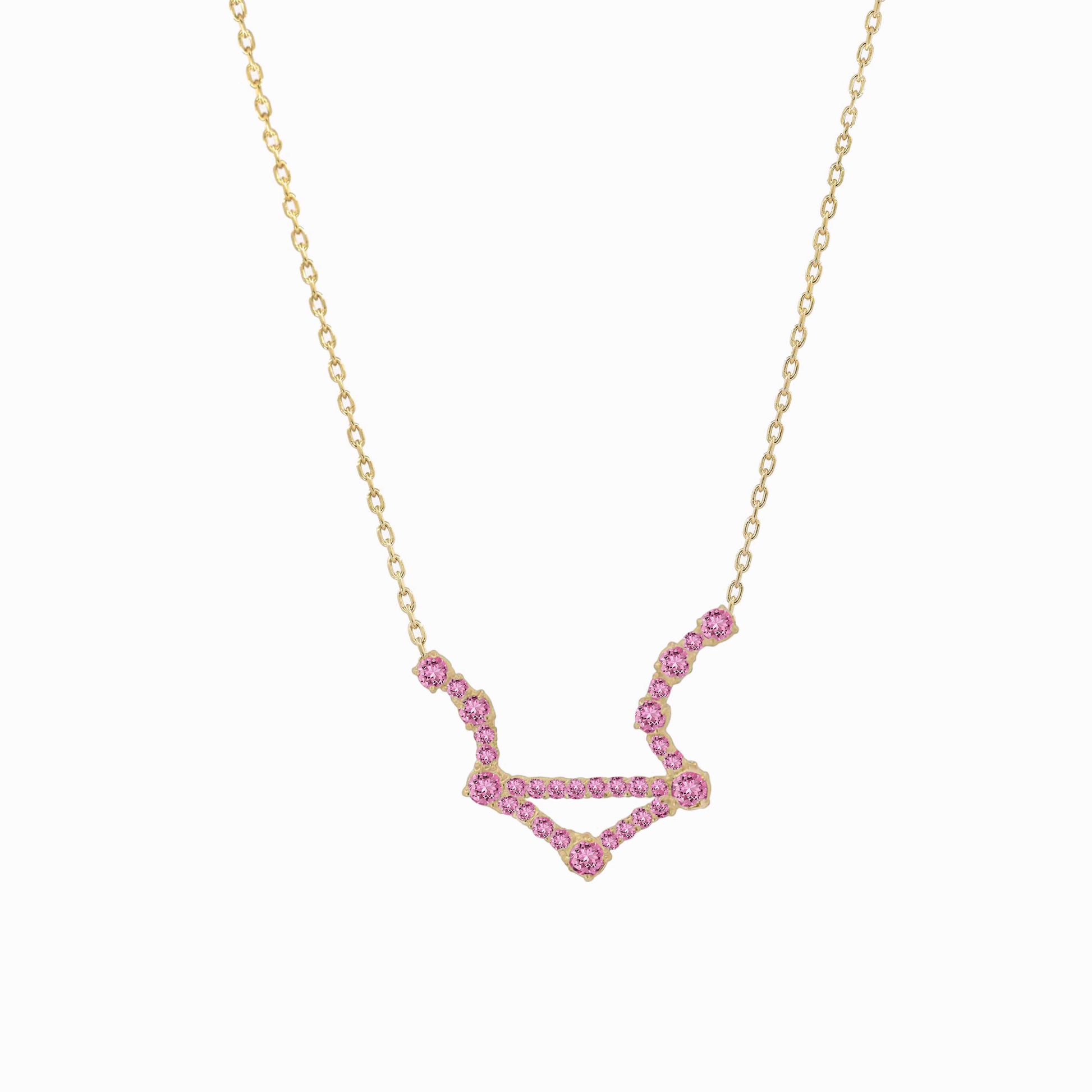 Libra Zodiac Constellation Necklace 14k Solid Gold Pink Tourmaline Birthstone NYC | BY L’AIMÉ NEW YORK