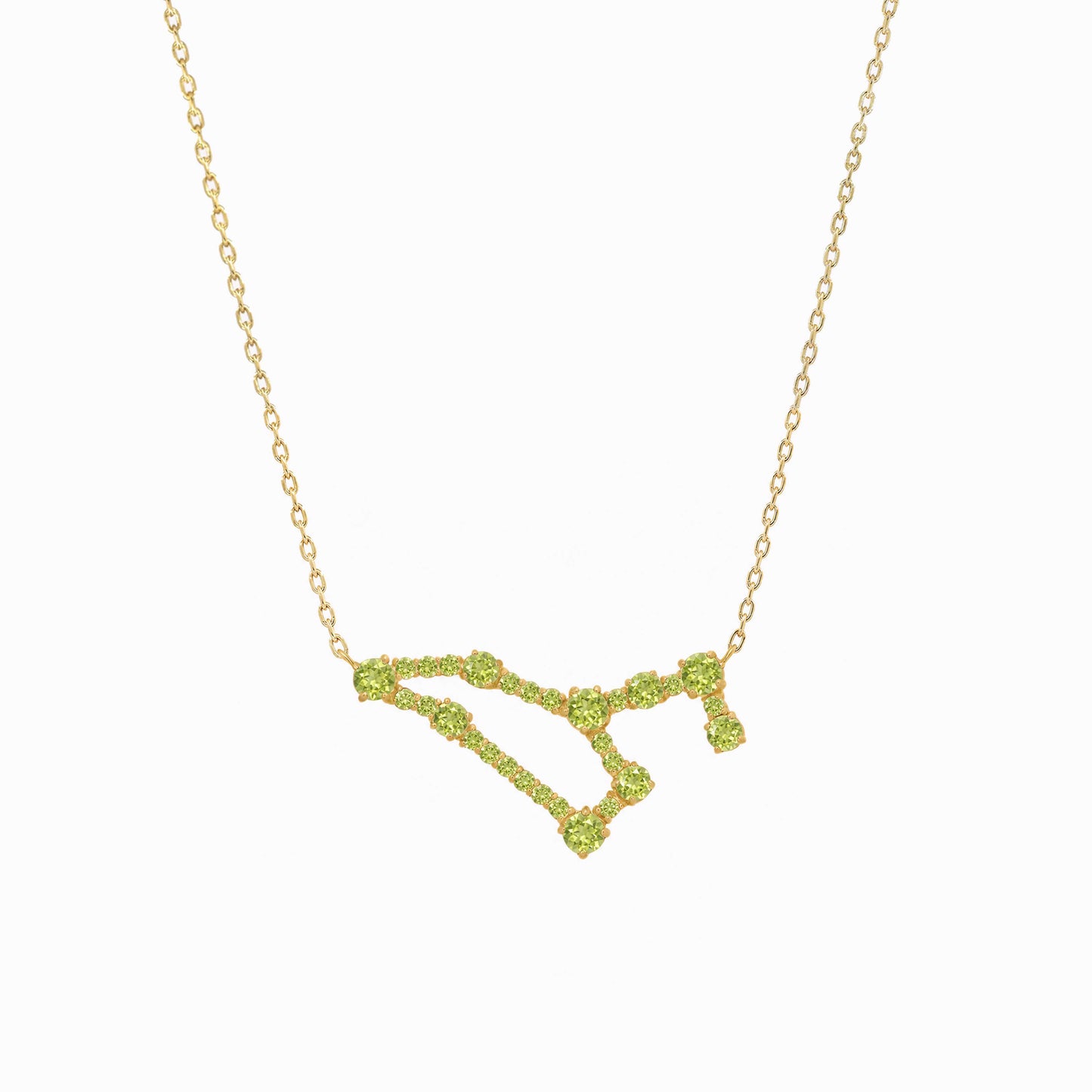 Leo Zodiac Constellation Necklace 14K Solid Gold Peridot Birthstone