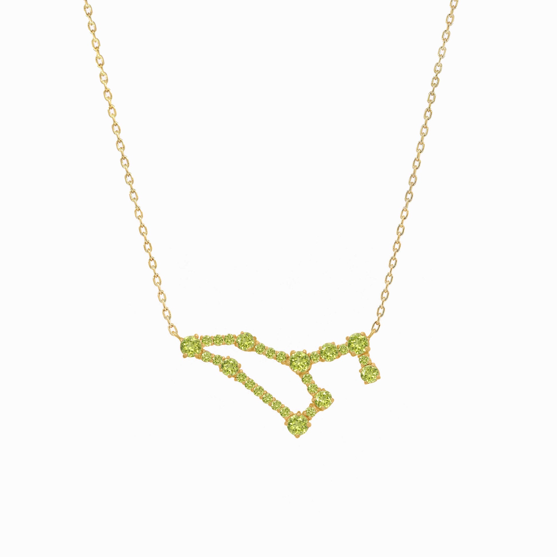 Leo Zodiac Constellation Necklace 14K Solid Gold Peridot Birthstone