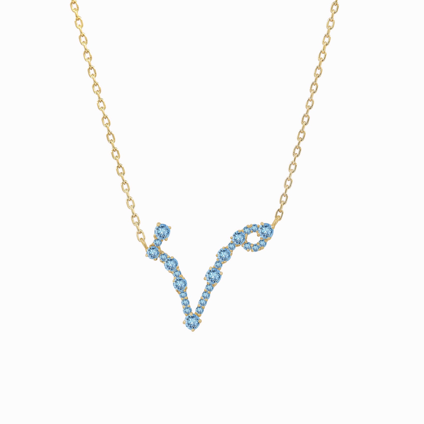 Pisces Zodiac Constellation Necklace 14K Solid Gold Aquamarine Birthstone | BY L’AIMÉ NEW YORK
