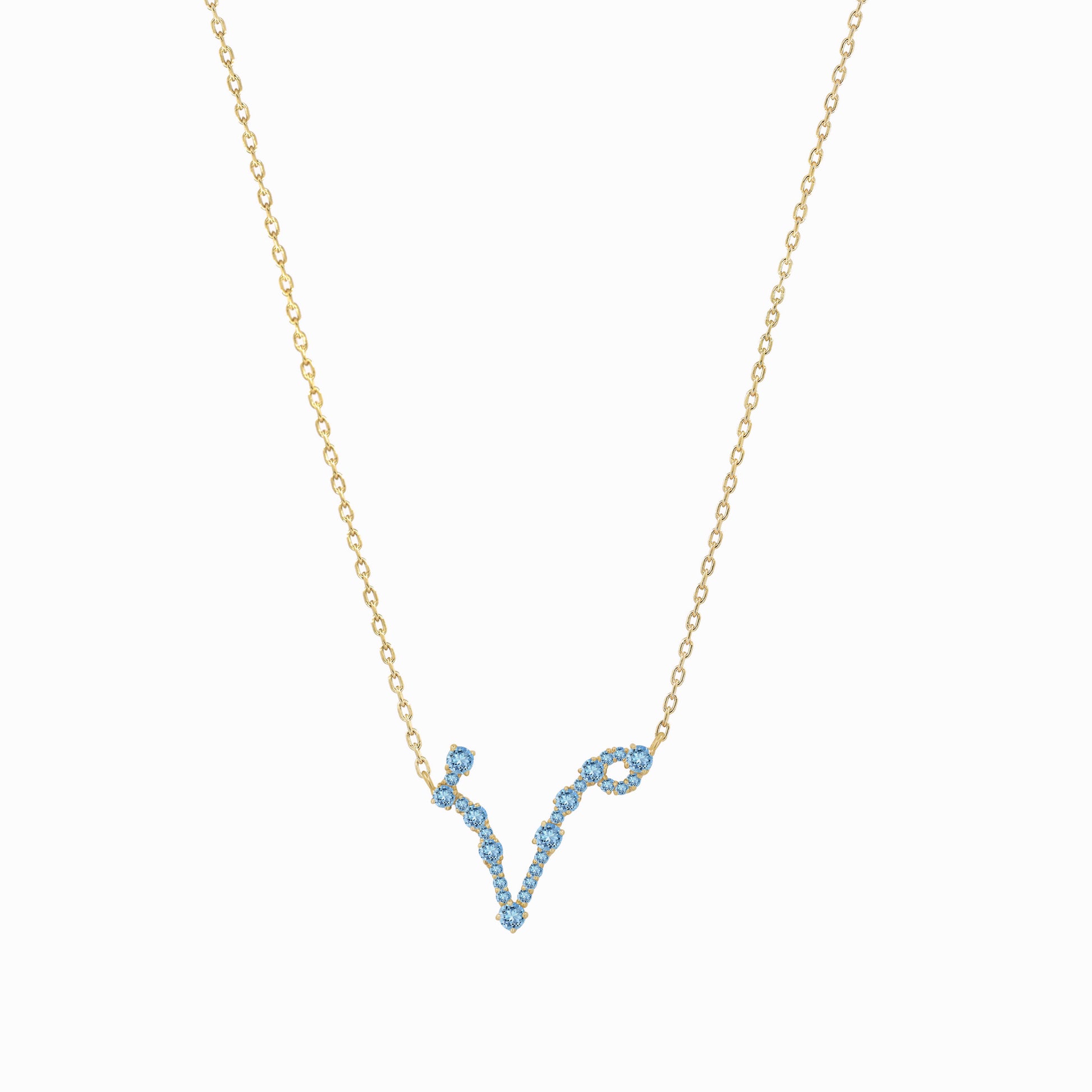 Pisces Zodiac Constellation Necklace 14K Solid Gold Aquamarine Birthstone | BY L’AIMÉ NEW YORK