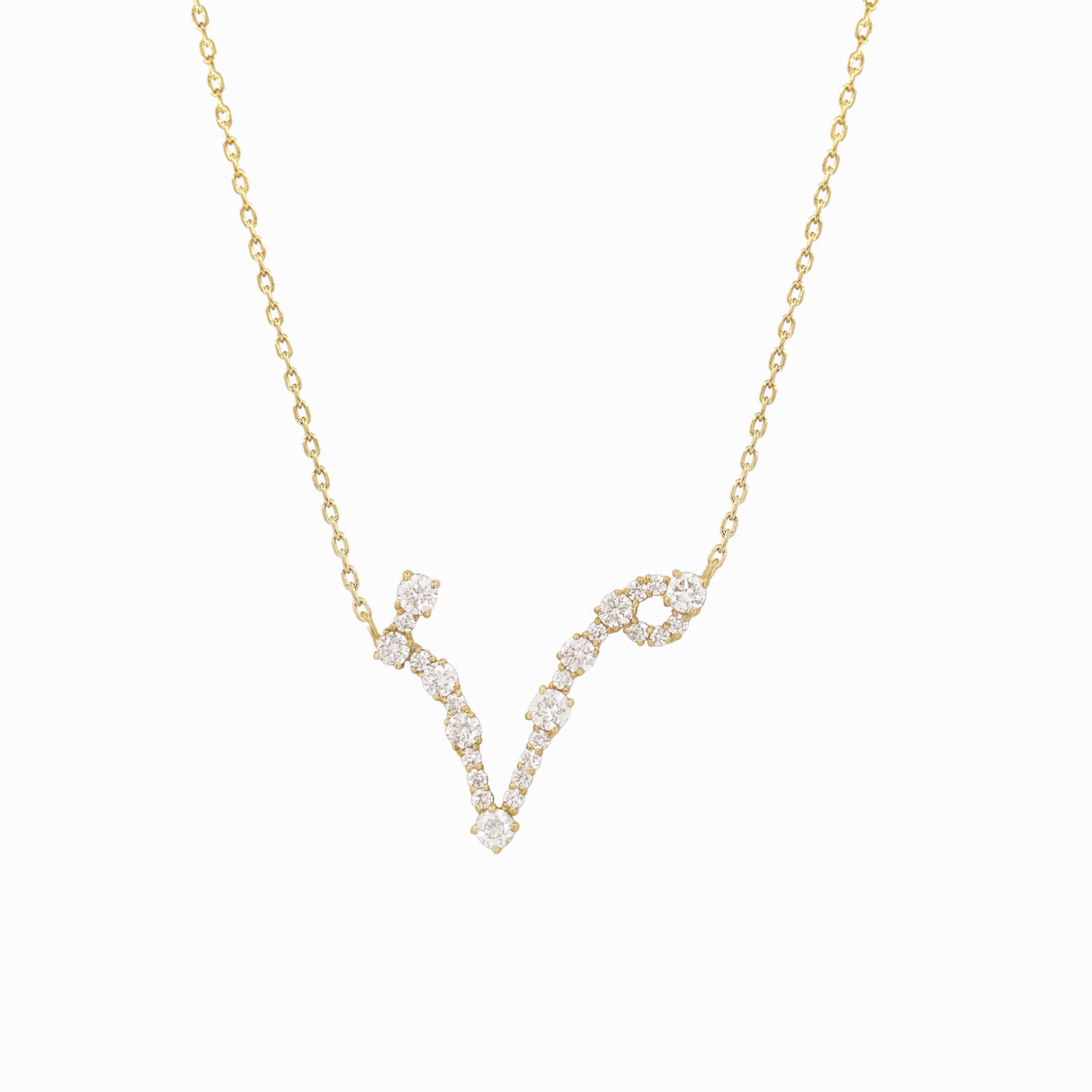 Pisces Zodiac Constellation Pavé Lab Diamond Necklace 14K Solid Gold