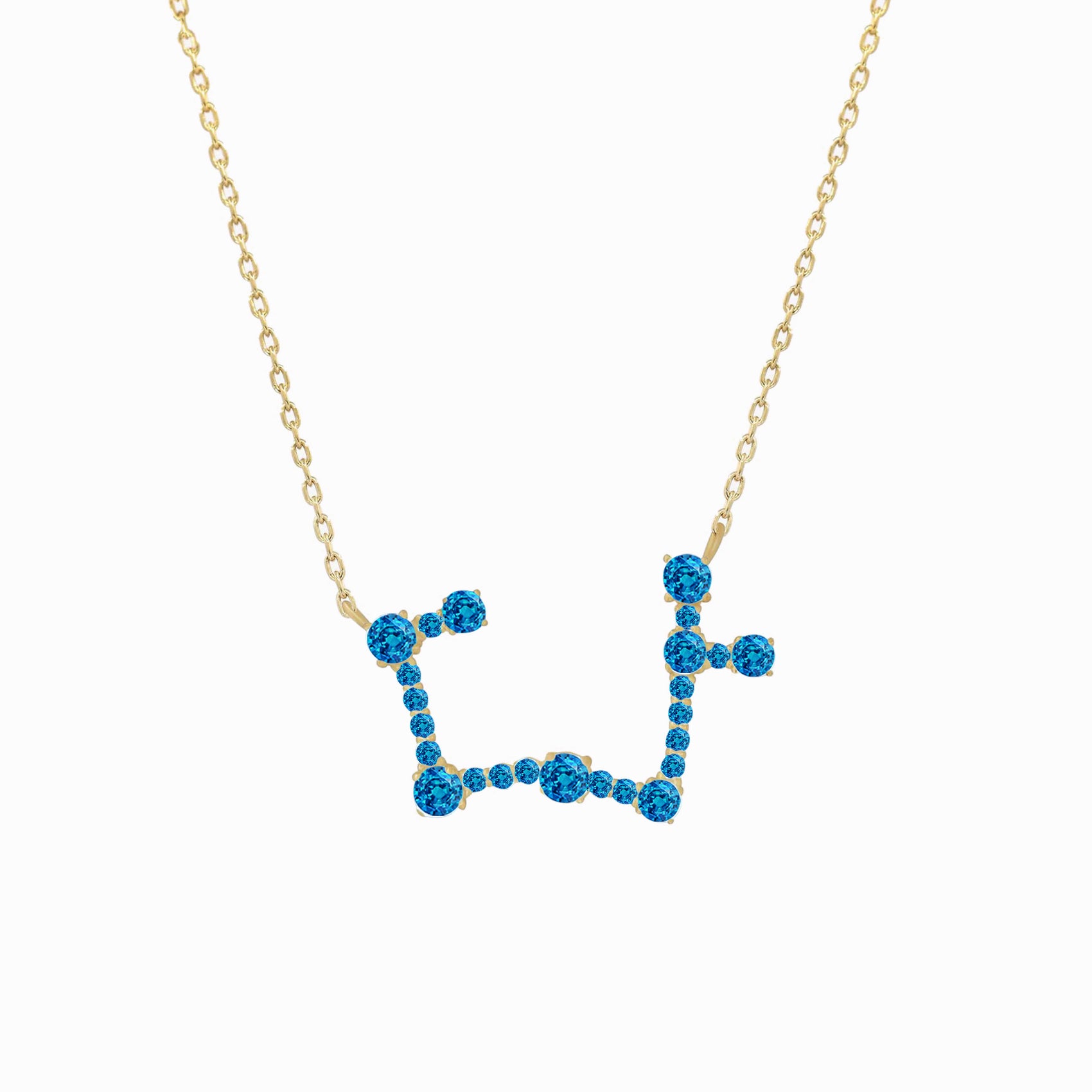 Sagittarius Constellation Necklace 14K Solid Gold Blue Topas Birthstone