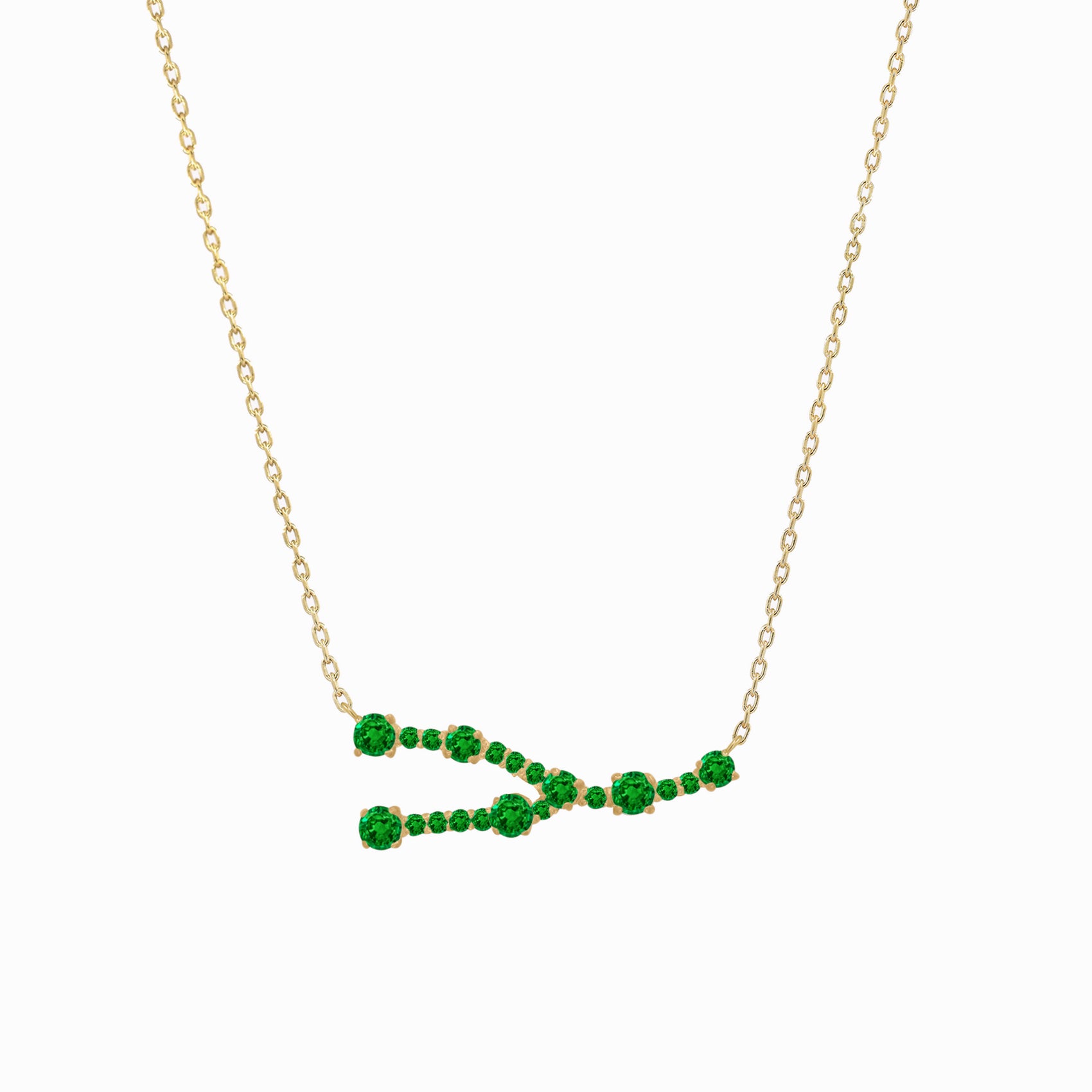 Taurus Zodiac Constellation Necklace 14K Solid Gold Emerald Birthstone