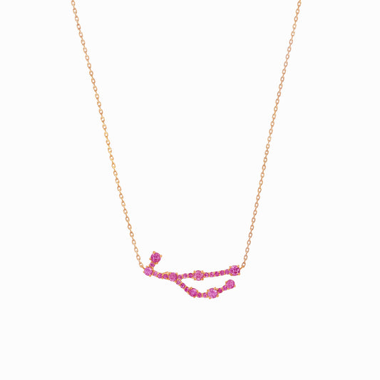 Virgo Zodiac Constellation Pavé Dark Pink Sapphire Necklace 14K Solid Gold | September Birthstone