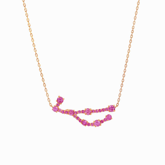 Virgo Zodiac Constellation Pavé Pink Sapphire Pendant 14K Solid Gold