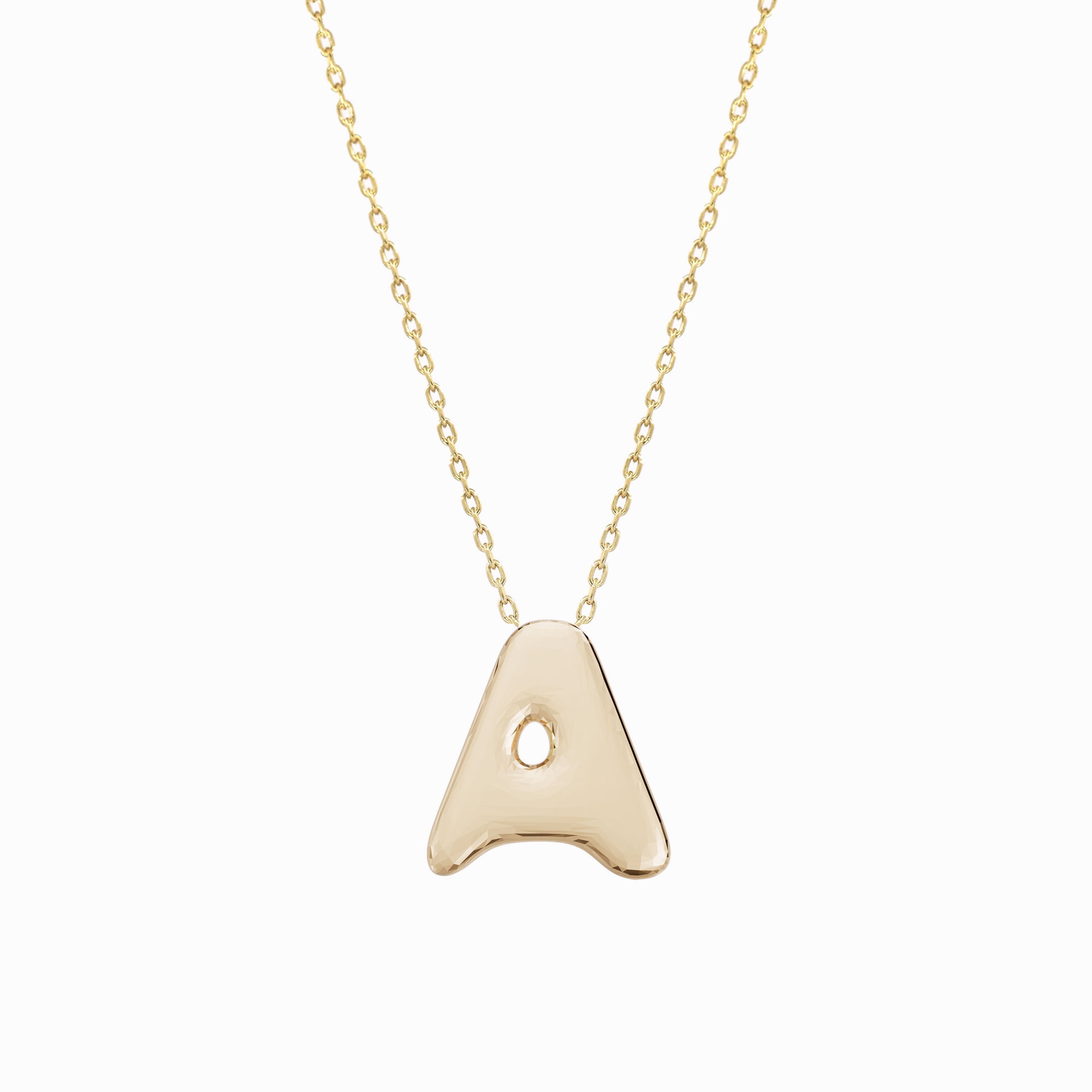 Soft Puffy Initial Letter Necklace 14K Solid Gold