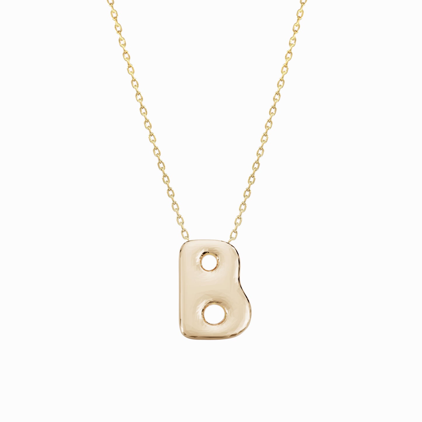 Soft Puffy Initial Letter Necklace 14K Solid Gold