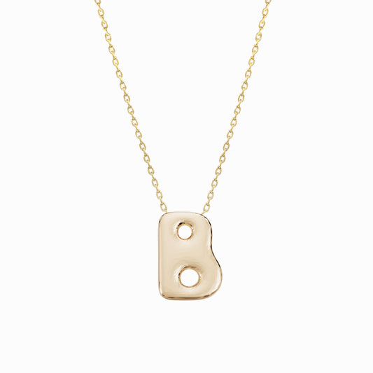 Soft Puffy Initial Letter Necklace 14K Solid Gold
