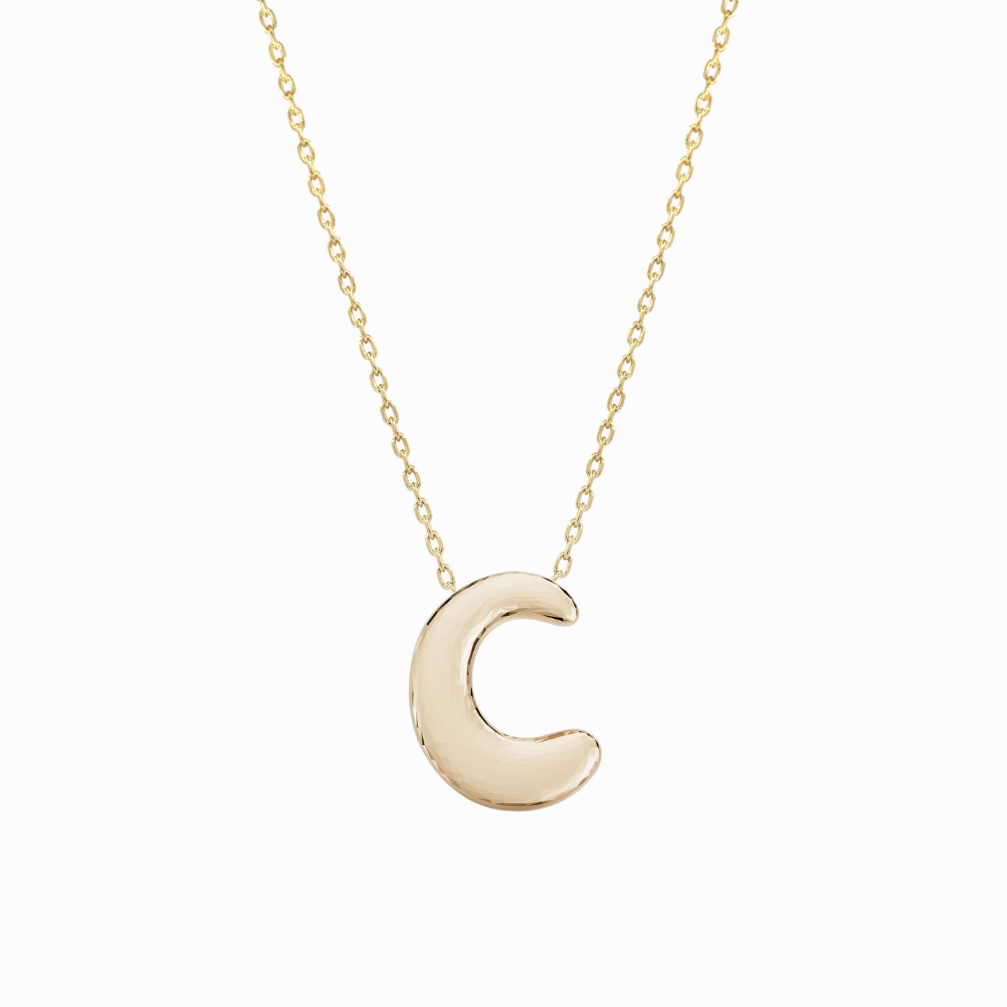 Soft Puffy Initial Letter Necklace 14K Solid Gold