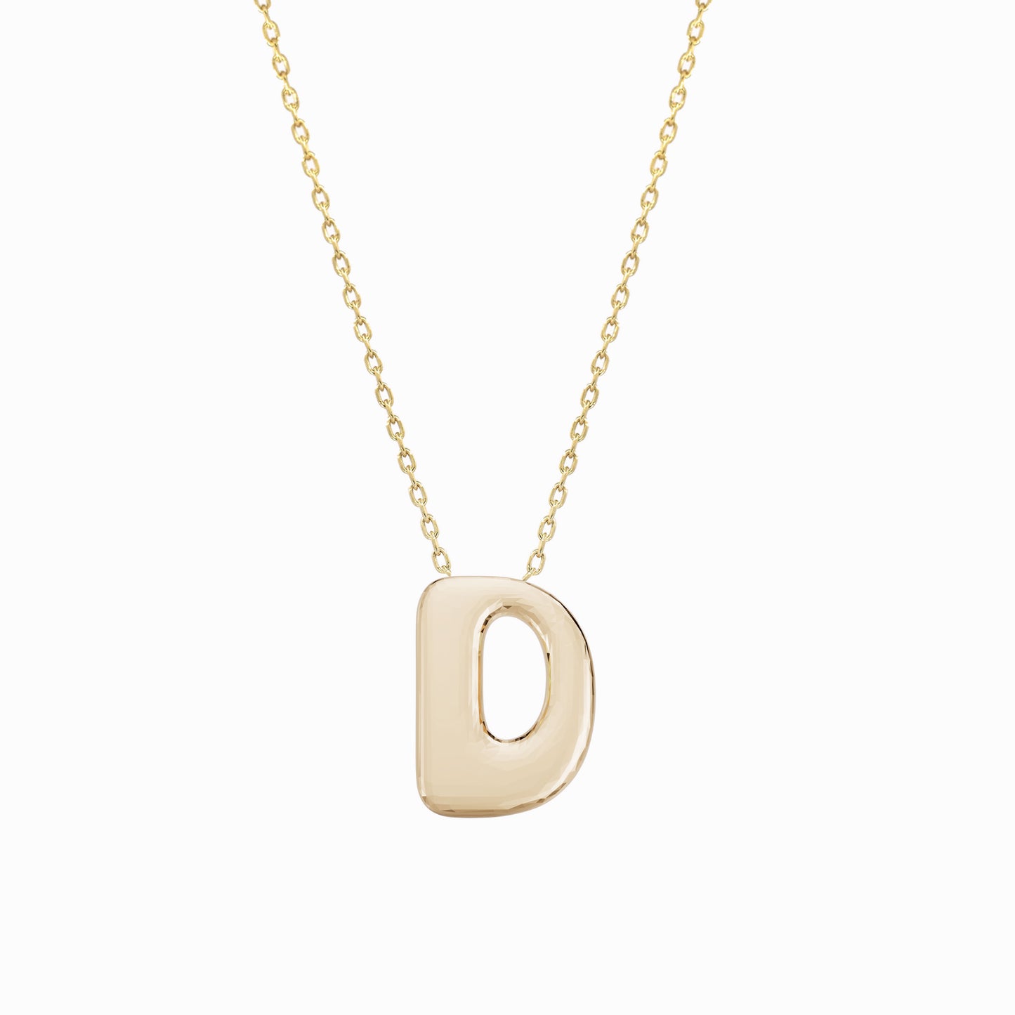 Soft Puffy Initial Letter Necklace 14K Solid Gold