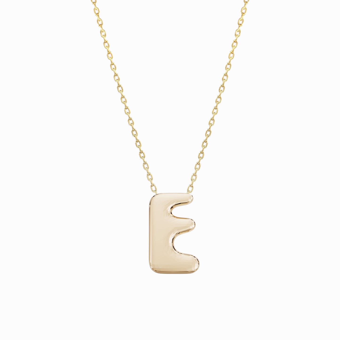 Soft Puffy Initial Letter Necklace 14K Solid Gold