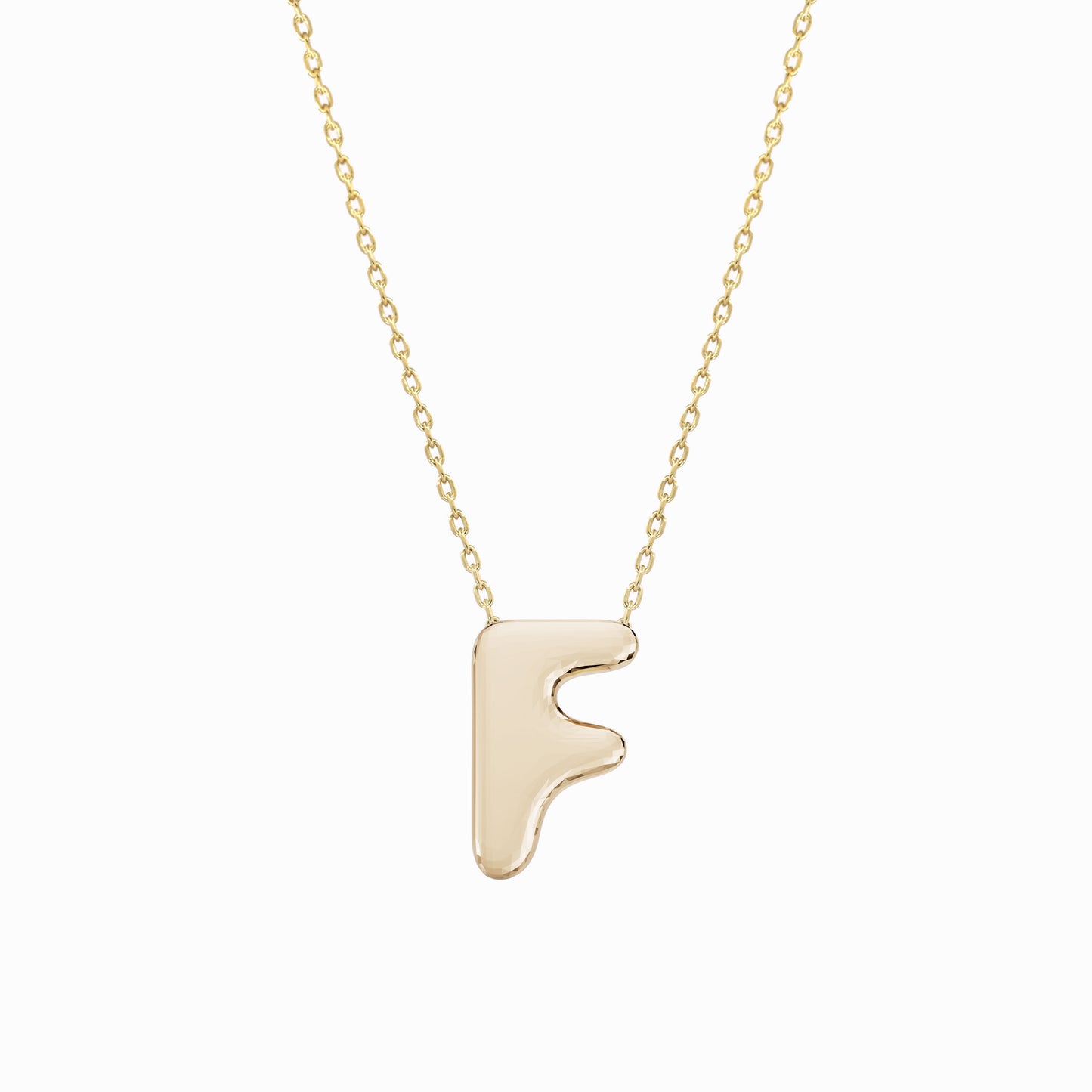 Soft Puffy Initial Letter Necklace 14K Solid Gold