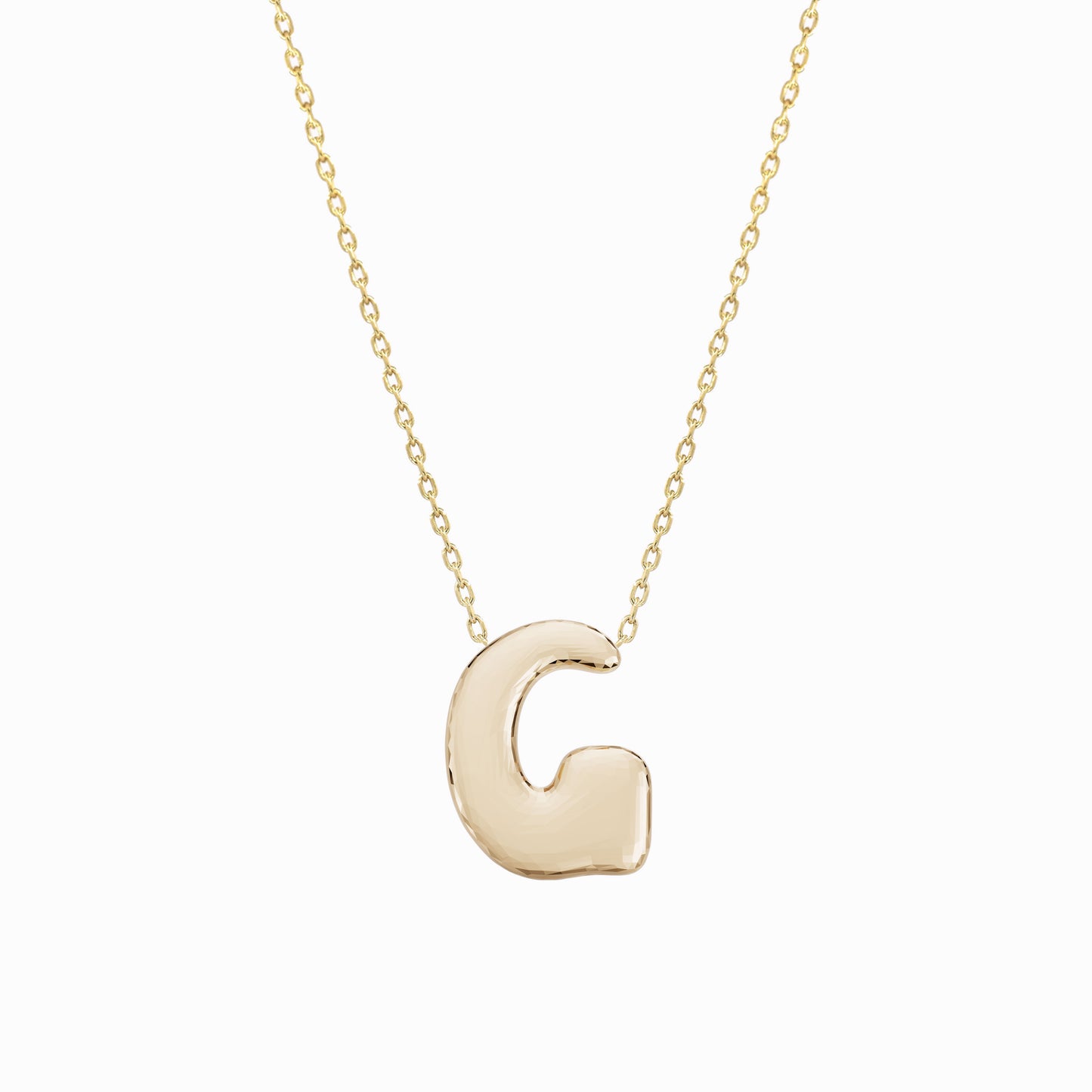 Soft Puffy Initial Letter Necklace 14K Solid Gold