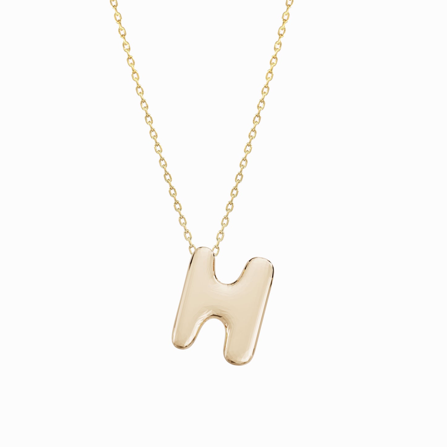 Soft Puffy Initial Letter Necklace 14K Solid Gold