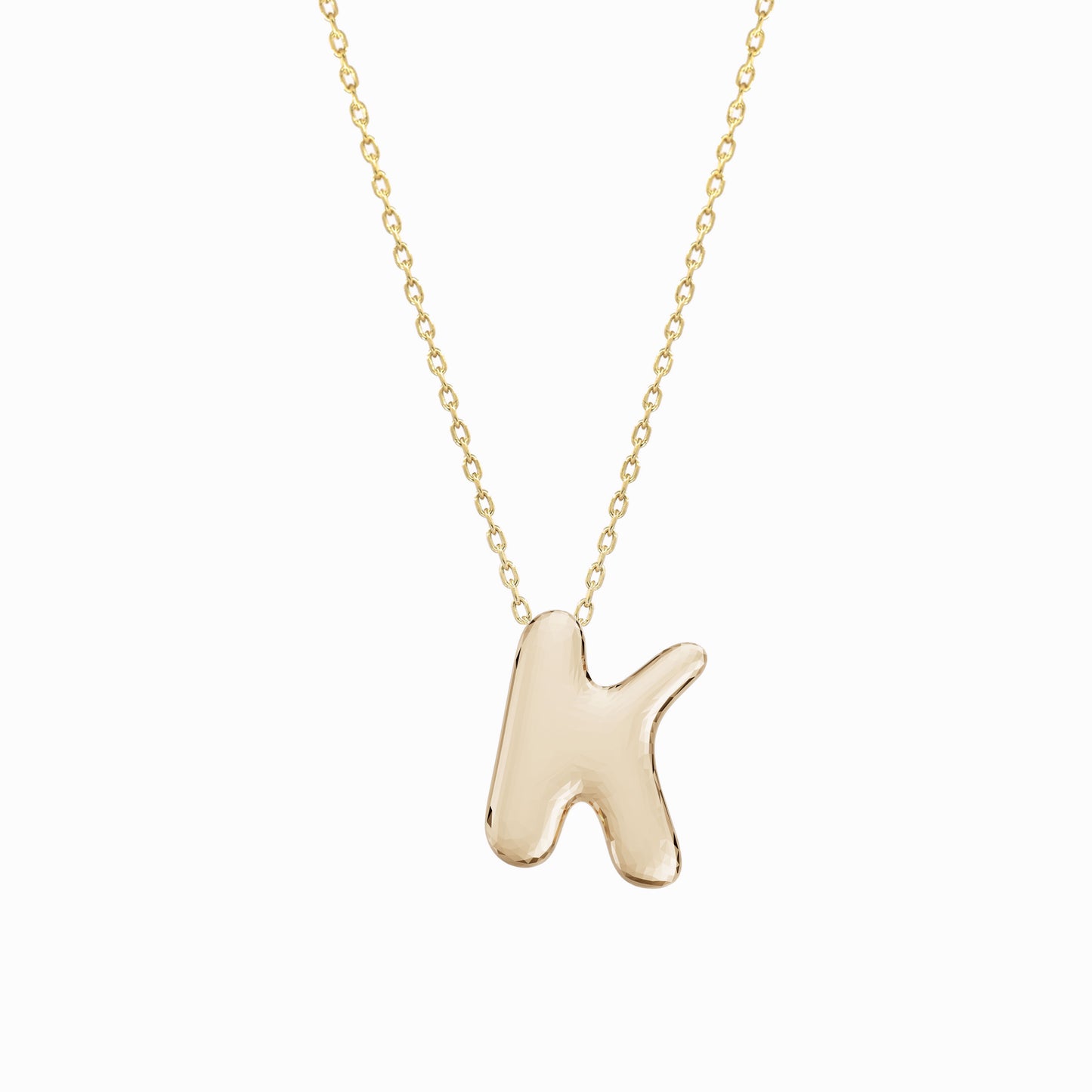 Soft Puffy Initial Letter Necklace 14K Solid Gold