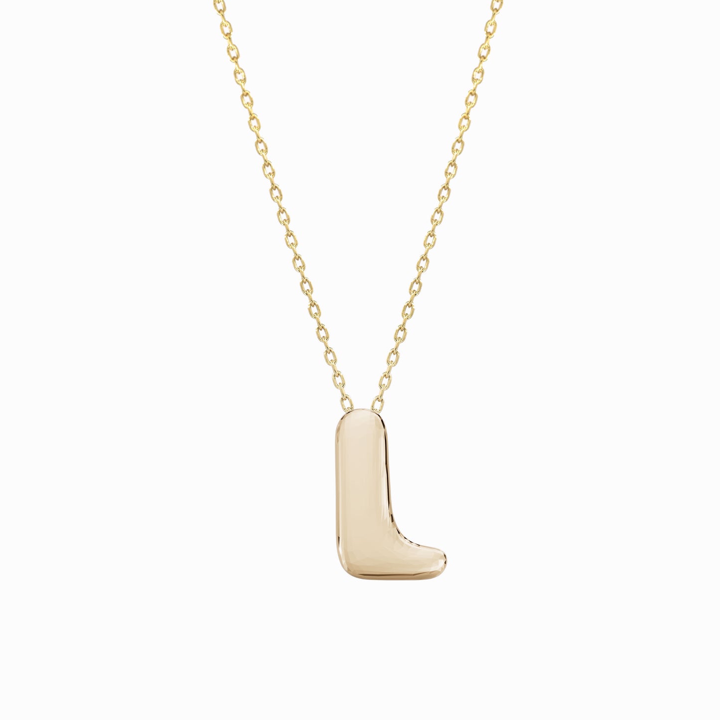 Soft Puffy Initial Letter Necklace 14K Solid Gold