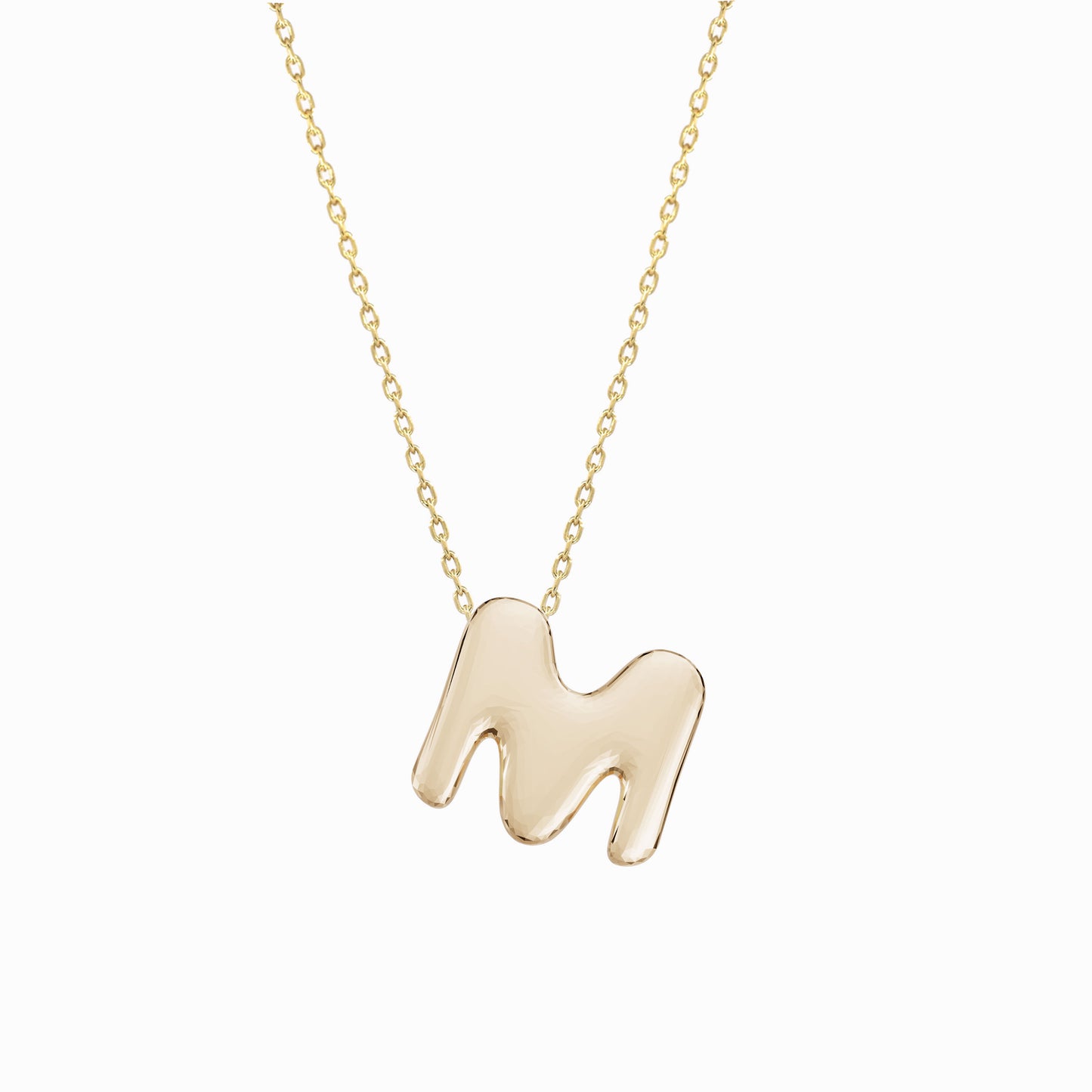 Soft Puffy Initial Letter Necklace 14K Solid Gold