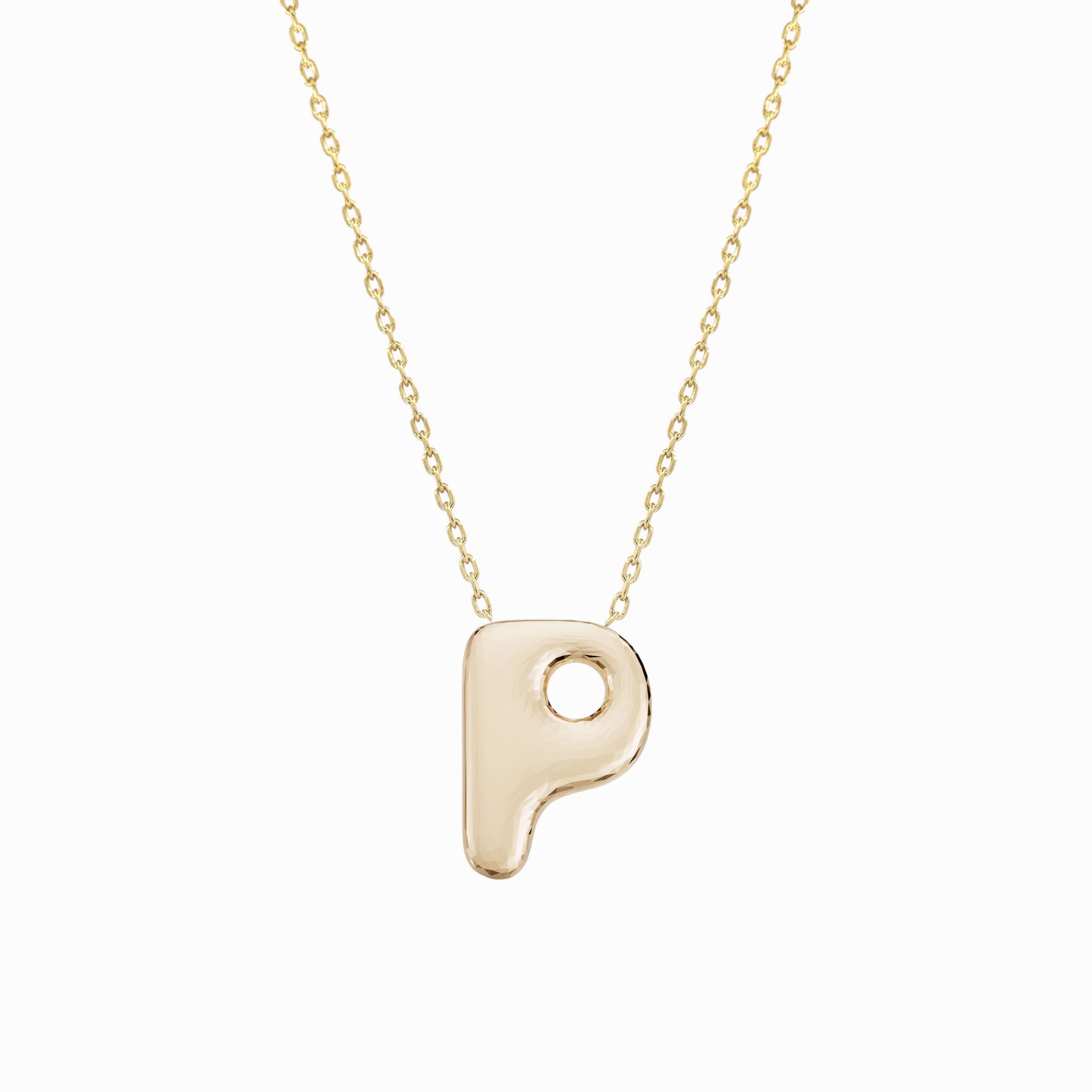 Soft Puffy Initial Letter Necklace 14K Solid Gold